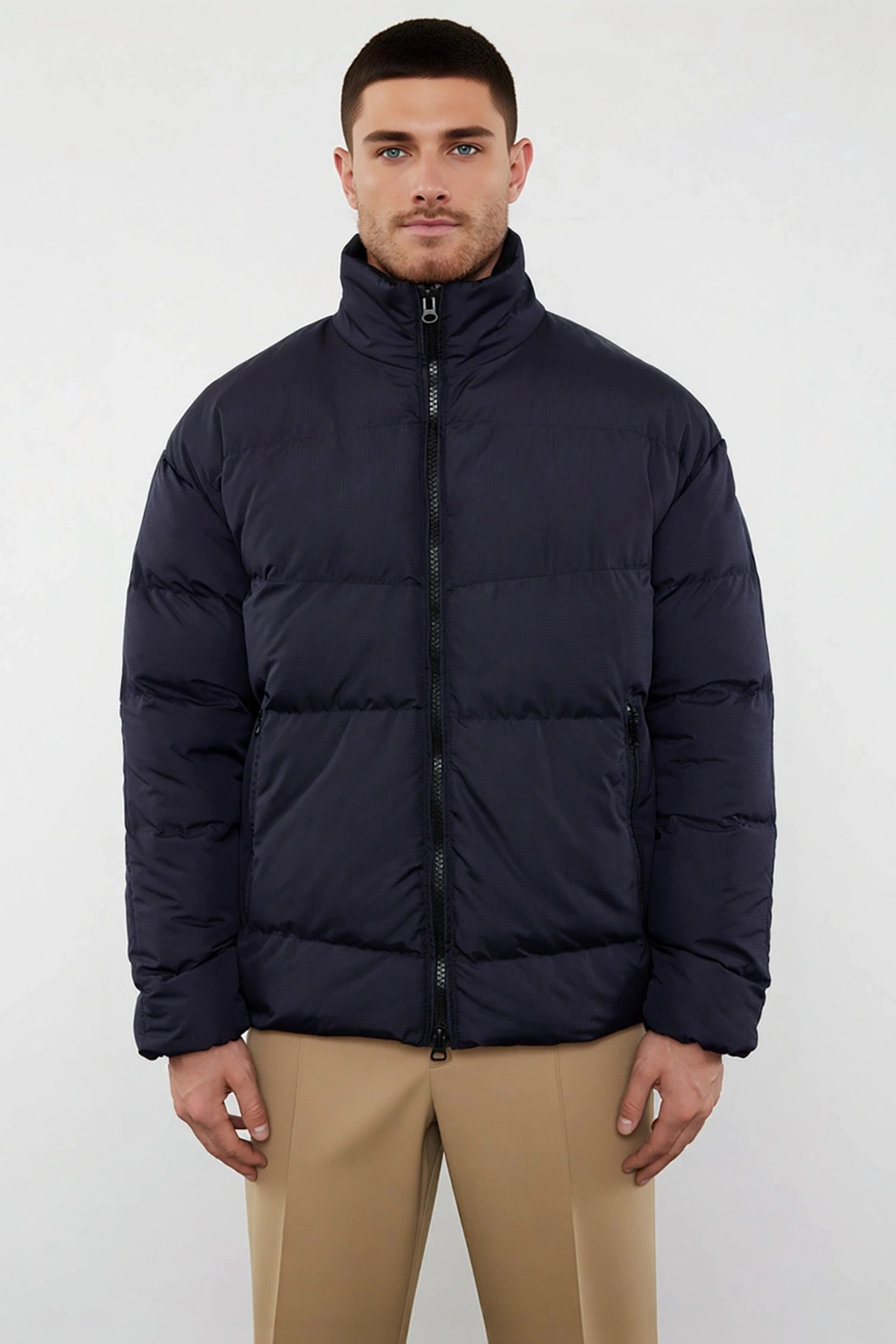 Erkek Dik Yaka Uzun Kol Oversize Ribstop Mont %100 Polyester Fonksiyonel Dayanıklı Estetik