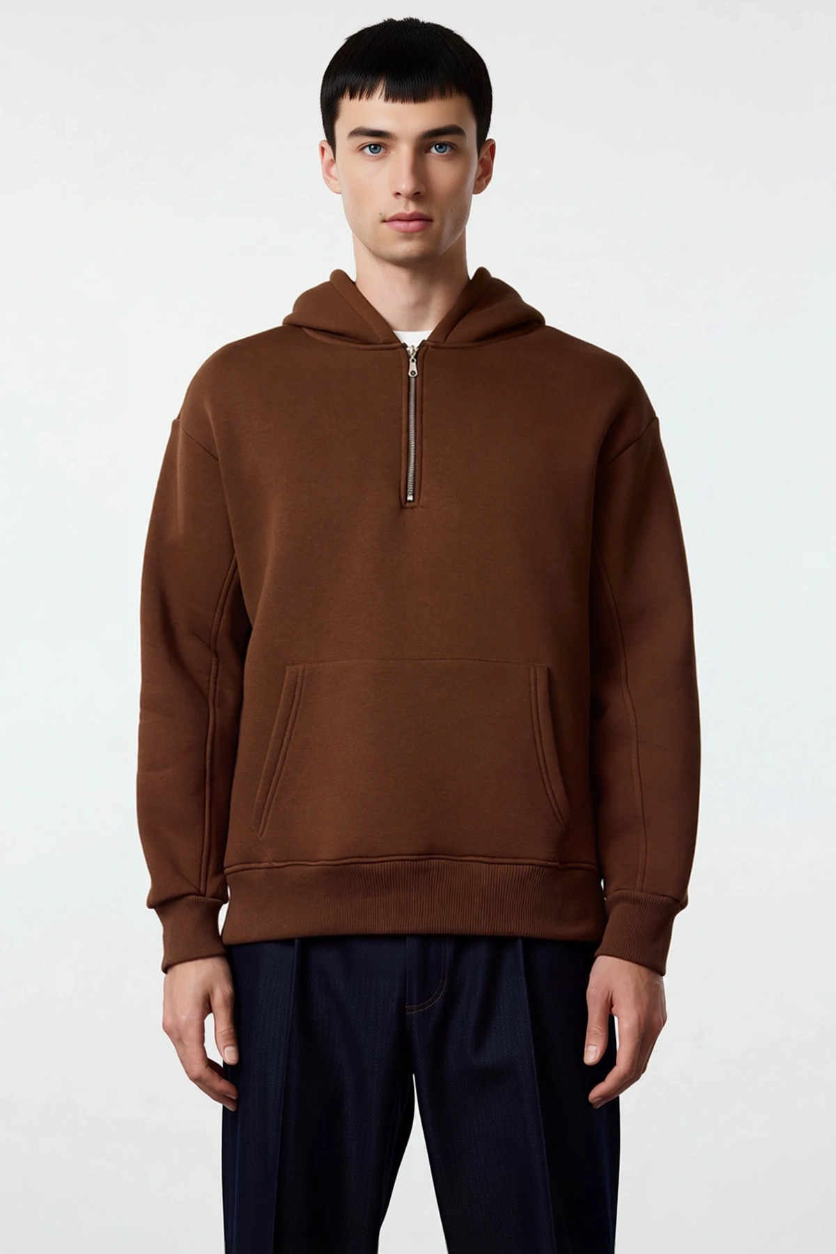 Erkek Kapüşonlu Fermuarlı Düşük Kol Uzun Kollu Kalıp Sweatshirt Fonksiyonel Dayanıklı Spor