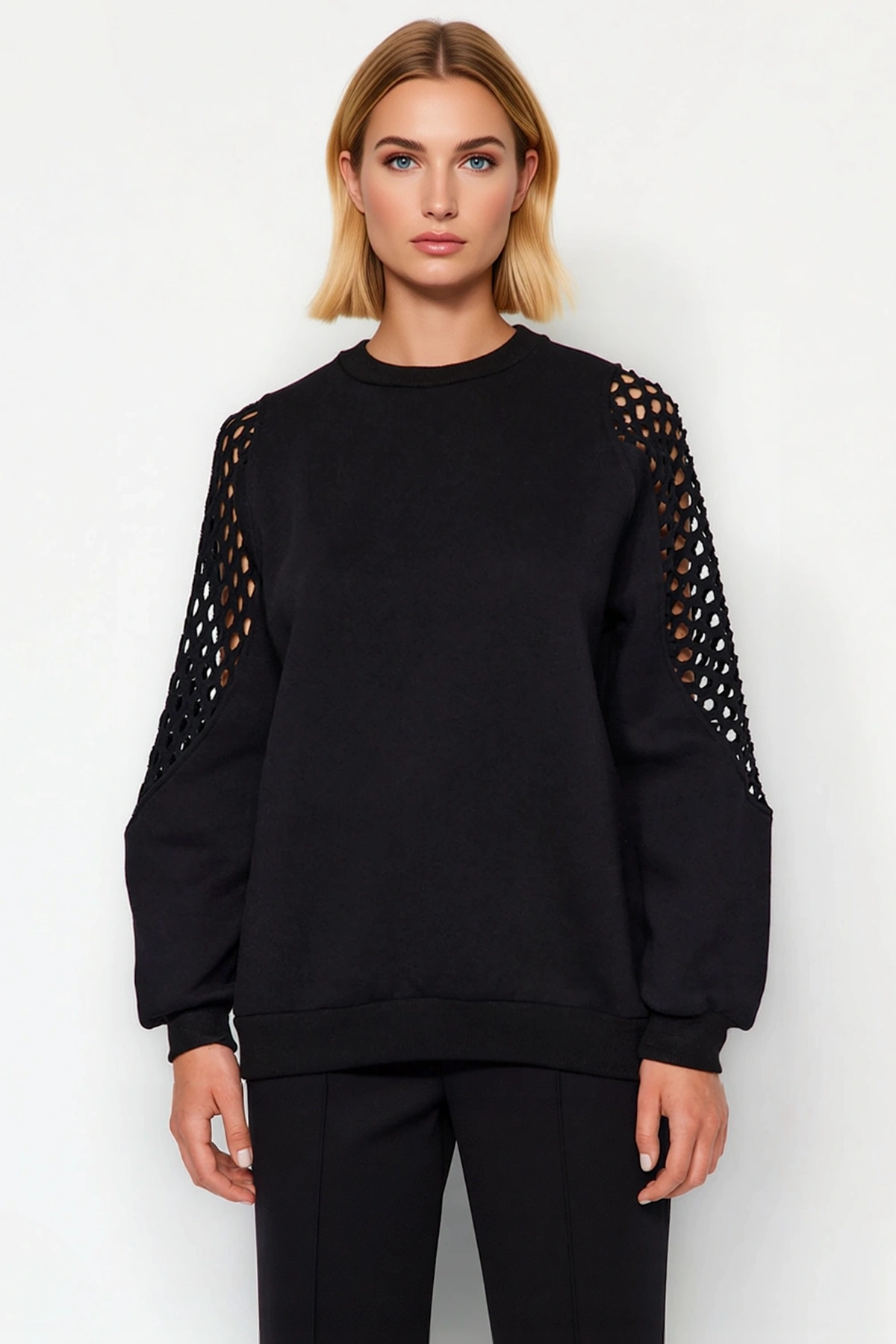 Kadın Bisiklet Yaka Düşük Kol Regular Kalıp Örme Sweatshirt Fonksiyonel Dayanıklı Kaliteli