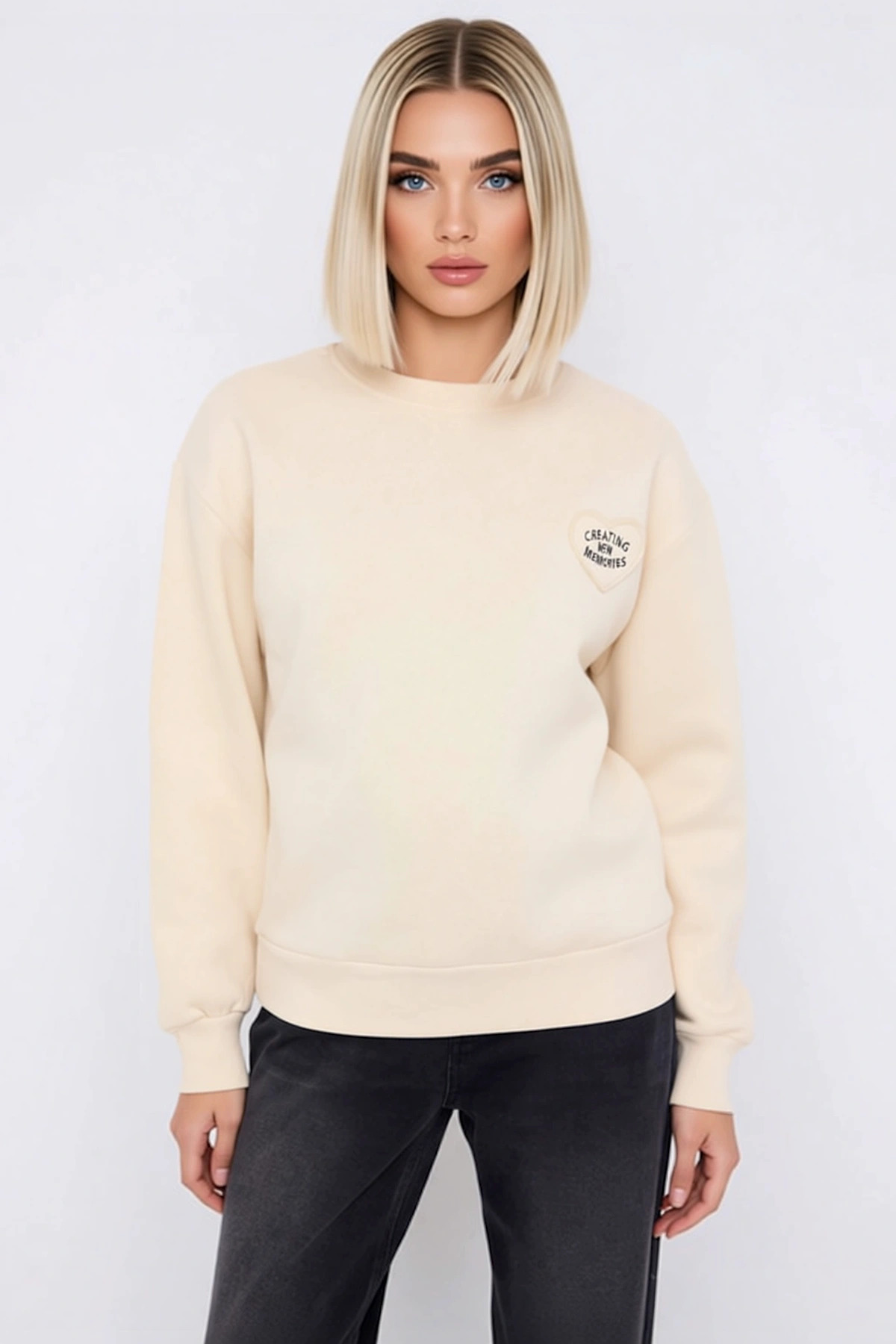 Kadın Bisiklet Yaka Düşük Kol Uzun Kollu Regular Kalıp Örme Sweatshirt Fonksiyonel Estetik