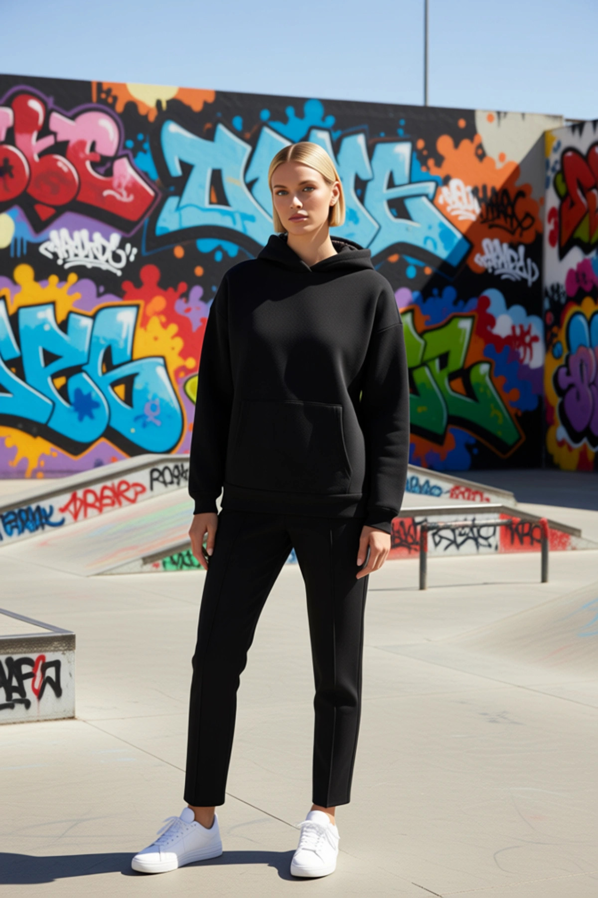 Kadın Kapüşonlu Standart Kol Baskılı Sweatshirt Fonksiyonel Dayanıklı Kaliteli Konforlu Şık