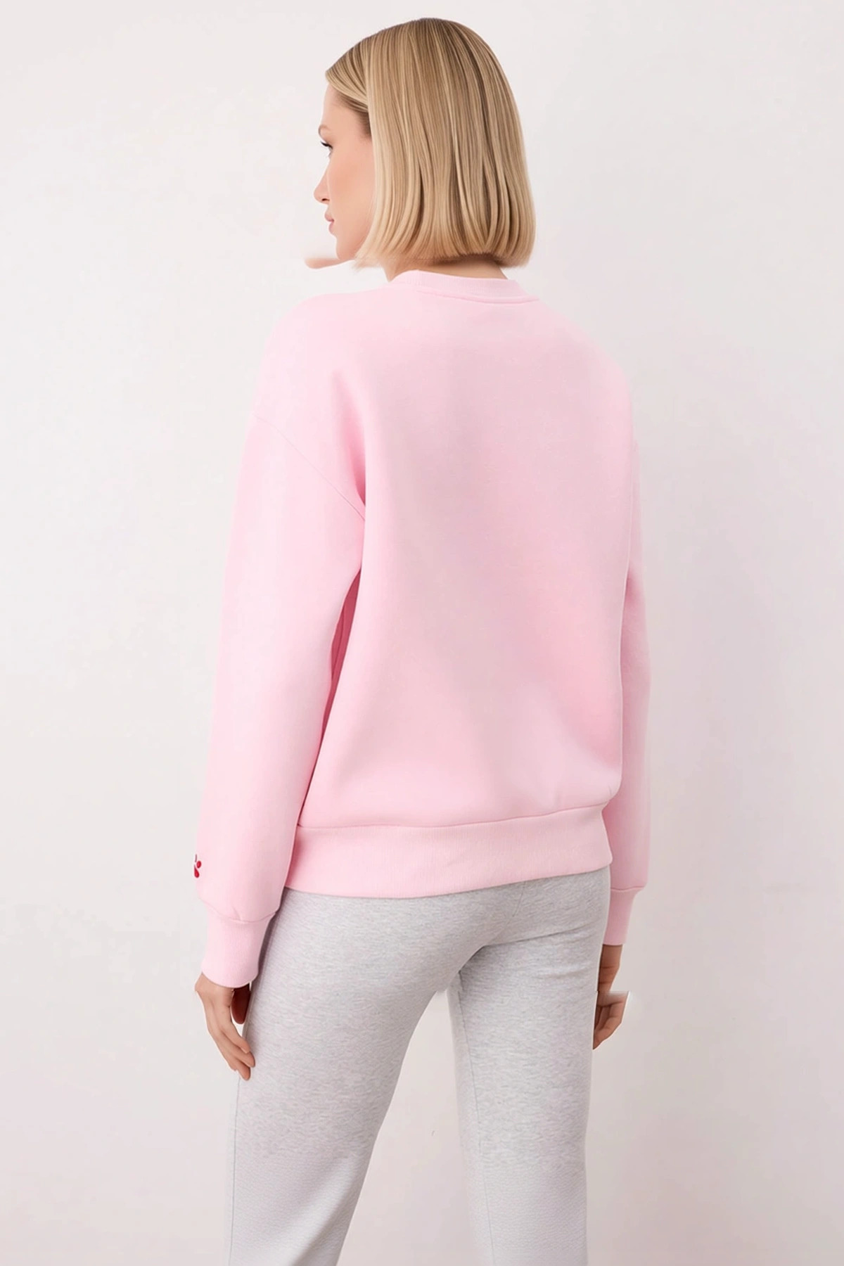 Kadın Bisiklet Yaka Düşük Kol Nakışlı Örme Sweatshirt Fonksiyonel Dayanıklı Kaliteli Rahat