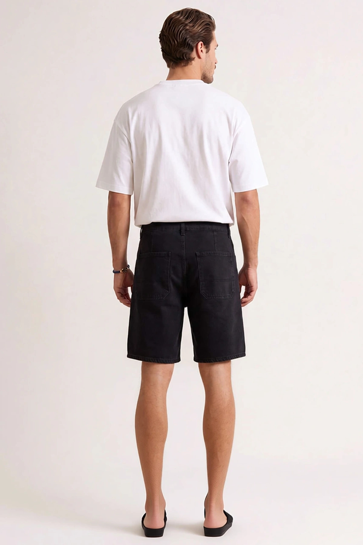 Erkek Şort Denim Regular Fit Straight Kalıp Normal Bel Geniş Paça Kısa Düz Desen Rigid Dokuma