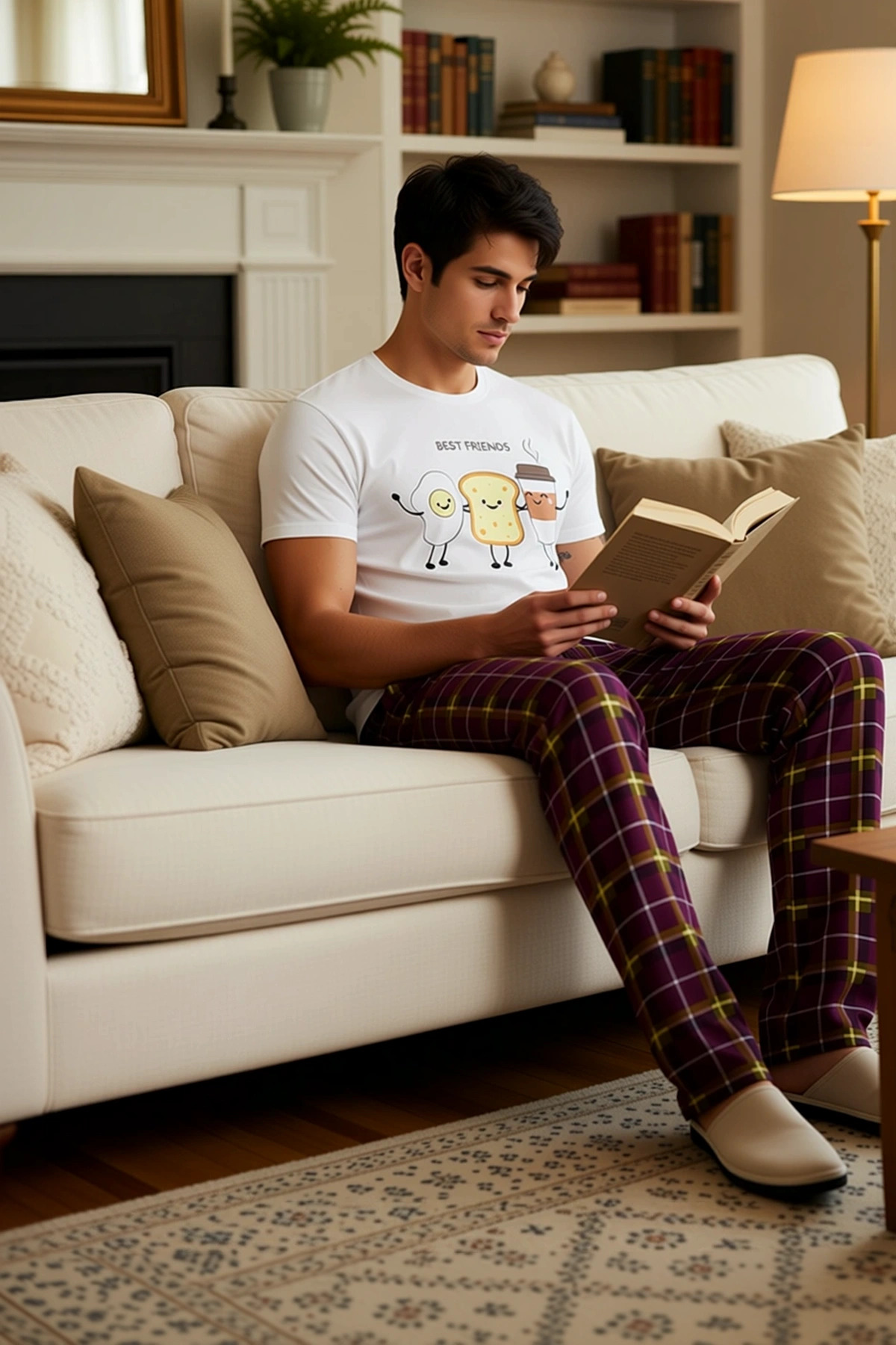 Erkek Bisiklet Yaka Kısa Kol Regular Kalıp Ekose Baskılı Pijama Takımı