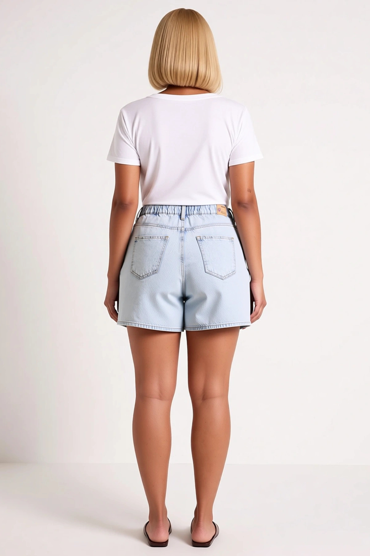 Kadın Büyük Beden Şort Etek Yüksek Bel Kruvaze Düğme Detaylı Lastikli Non Stretch Denim