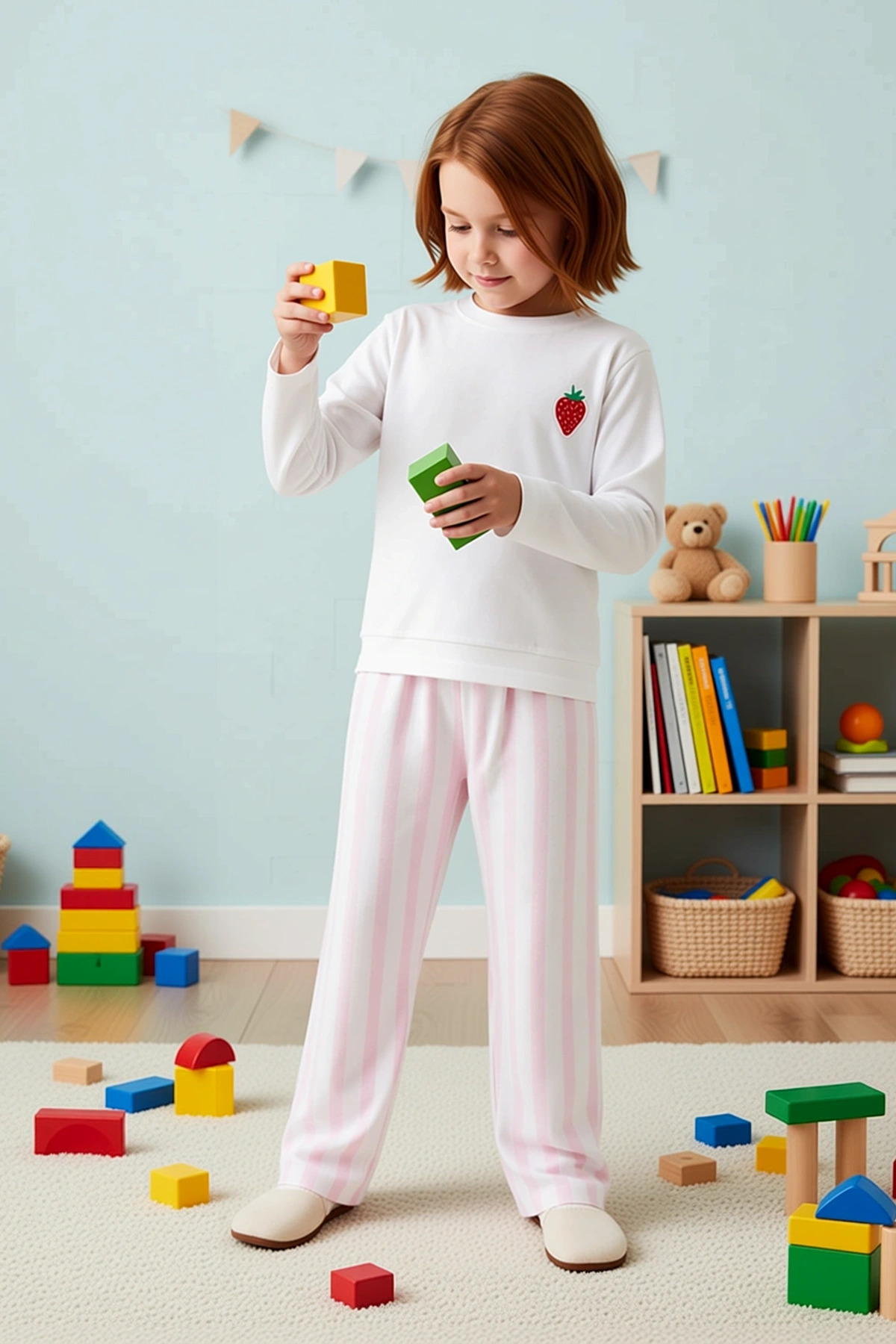 Alternative view of Kız Çocuk Bisiklet Yaka Standart Kol Regular Kalıp Baskılı Pijama Takımı Fonksiyonel 0 Pamuk