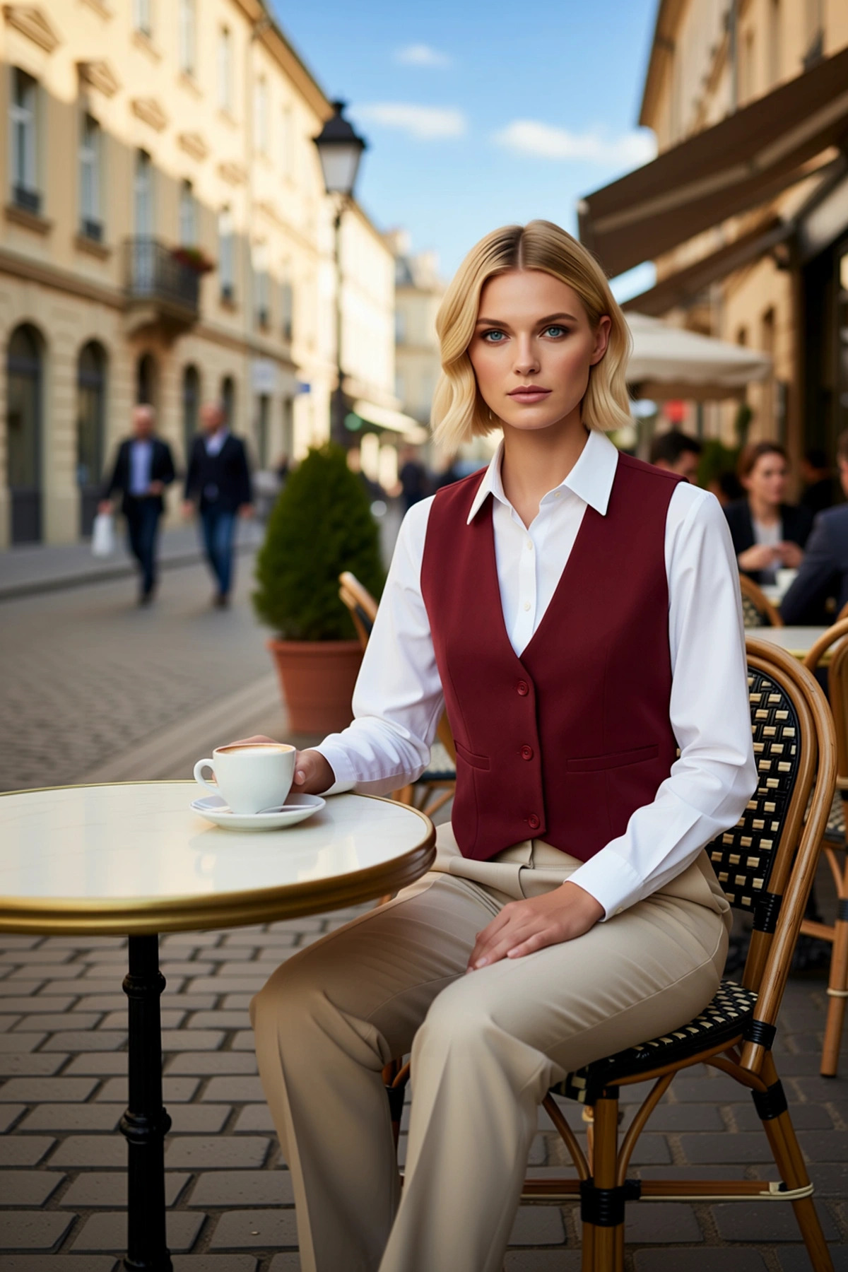 Kadın V Yaka Kolsuz Düğmeli Crop Kesim Dokuma Kumaş Yelek Astarlı Regular Kalıp Düz Desen Şık