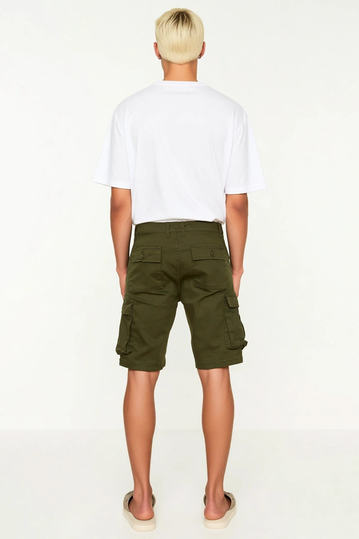 Erkek Şort Slim Fit Kargo Cepli Gabardin Dokuma Normal Bel Boru Paça Düz Kesim Yazlık Spor