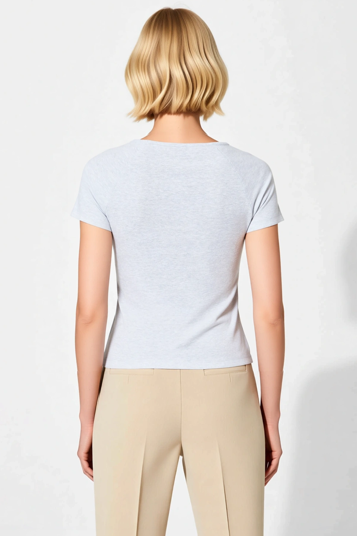 Kadın Bluz Kayık Yaka Reglan Kısa Kol Fitted Kalıp Ribana Örme Crop Boy Düz Desen Melanj Şık