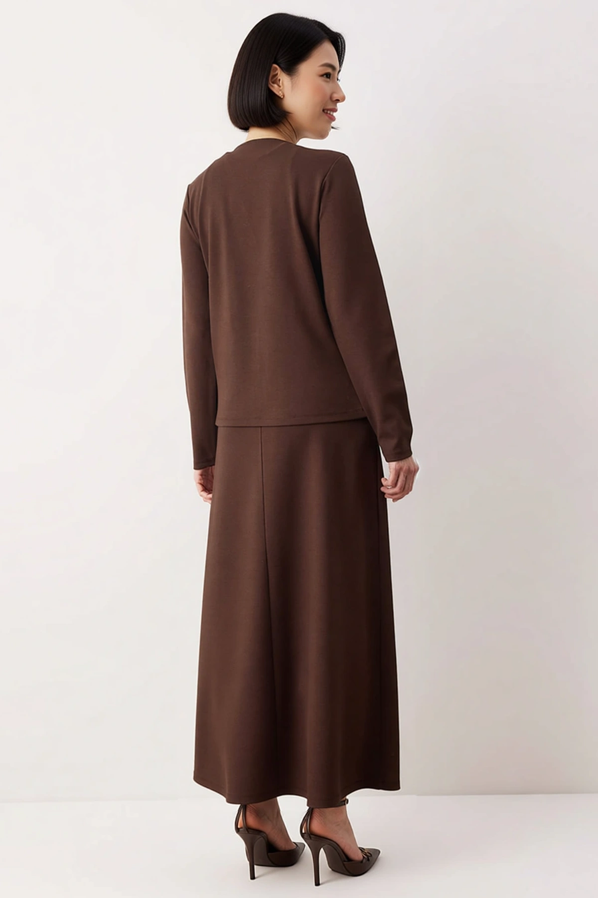 Kadın Büyük Beden Uzun Kollu Düğme Detaylı İnterlok Örme Takım 2XL Rahat Kesim Günlük Modern Şık