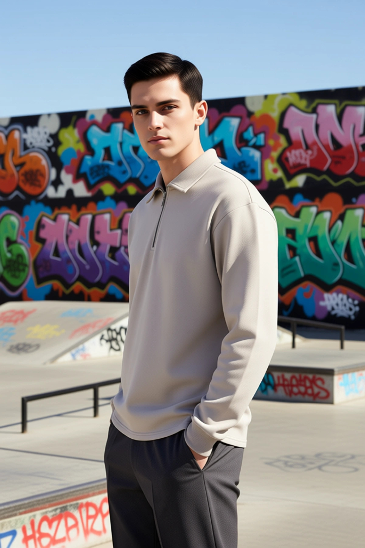 Erkek Gömlek Yaka Fermuarlı Uzun Kol Oversize Kalıp Sweatshirt Fonksiyonel Dayanıklı Rahat
