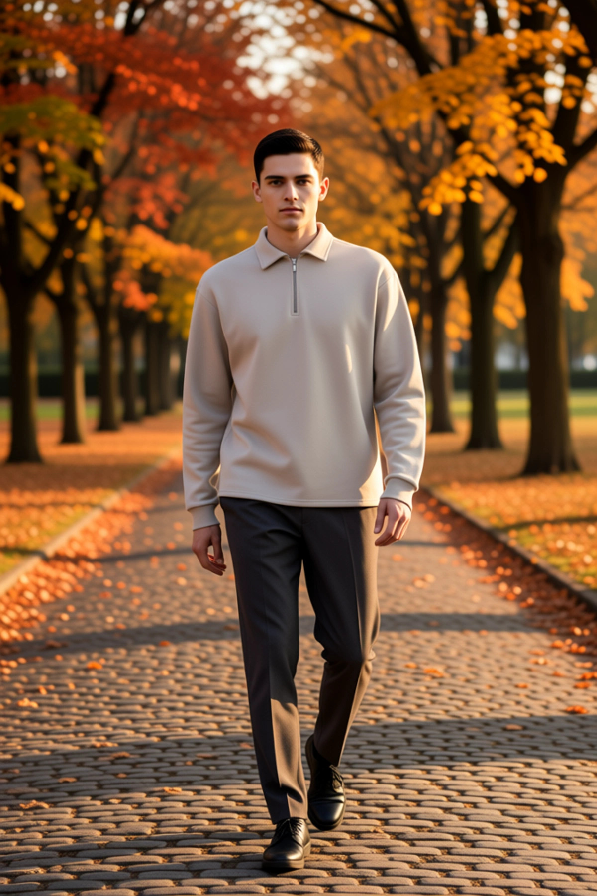 Erkek Gömlek Yaka Fermuarlı Uzun Kol Oversize Kalıp Sweatshirt Fonksiyonel Dayanıklı Rahat