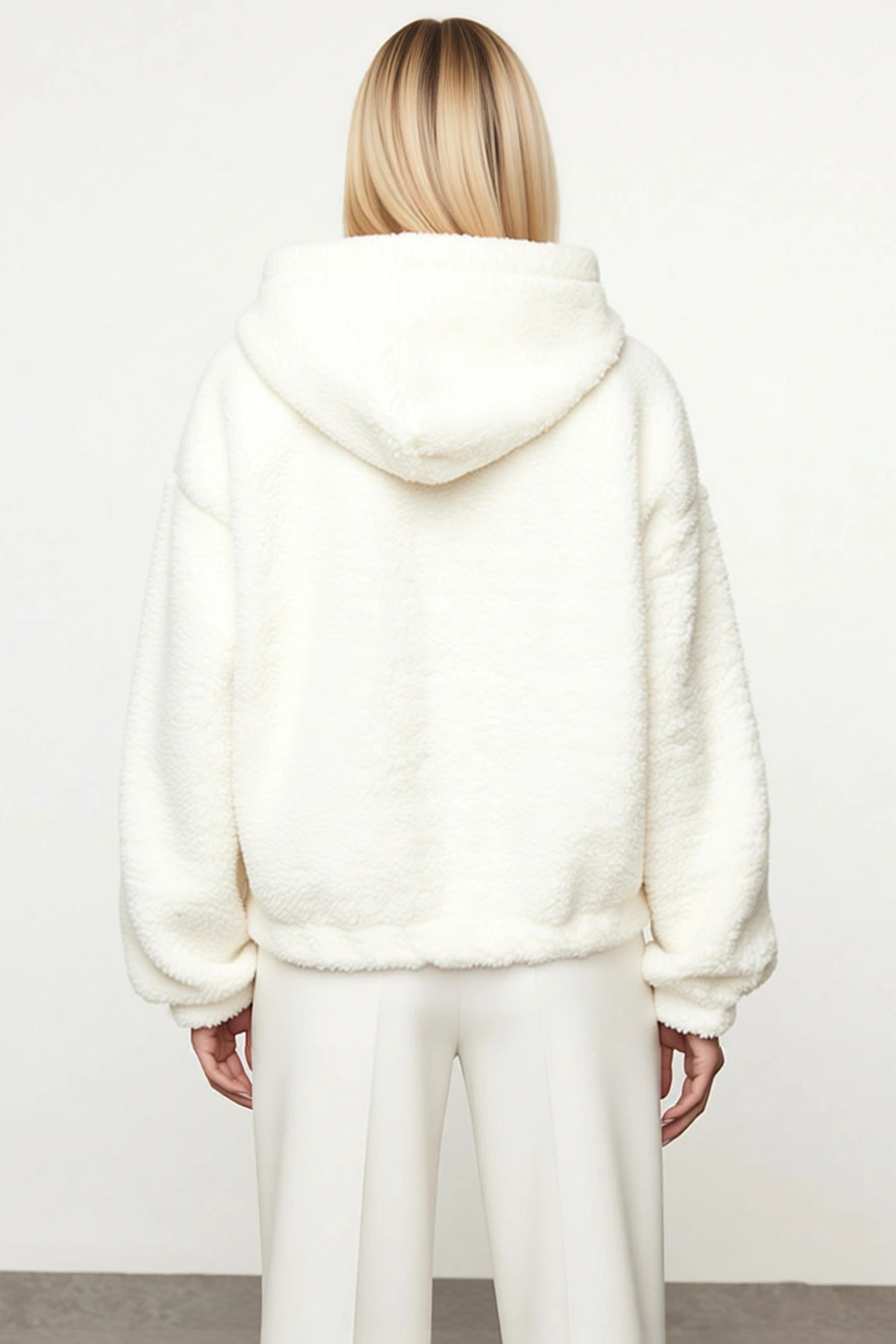 Kadın Kapüşonlu Düşük Kol Fermuarlı Peluş Kalın Örme Sweatshirt Fonksiyonel Dayanıklı Spor