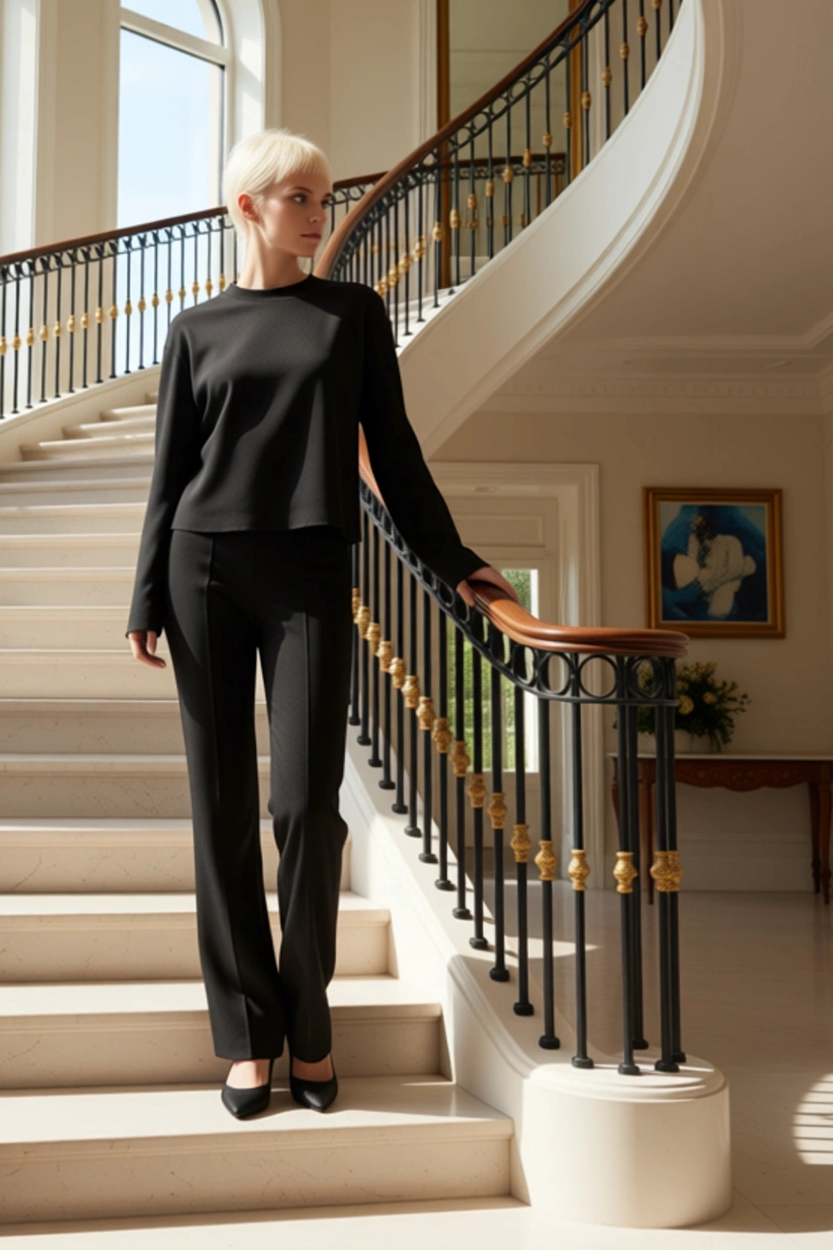 Alternative view of Kadın Alt Üst Selanik Nervürlü Örme Üst Ve Geniş Paça Rahat Kesim Pantolon Takımı Günlük Şıklık Şık