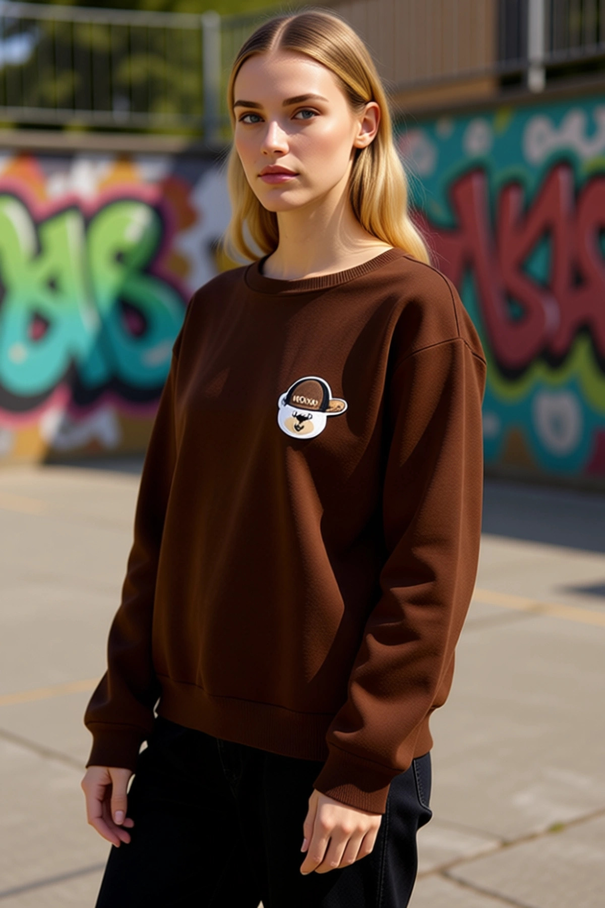 Kadın Bisiklet Yaka Düşük Kol Nakışlı Normal Kesim Örme Sweatshirt Fonksiyonel Dayanıklı Şık