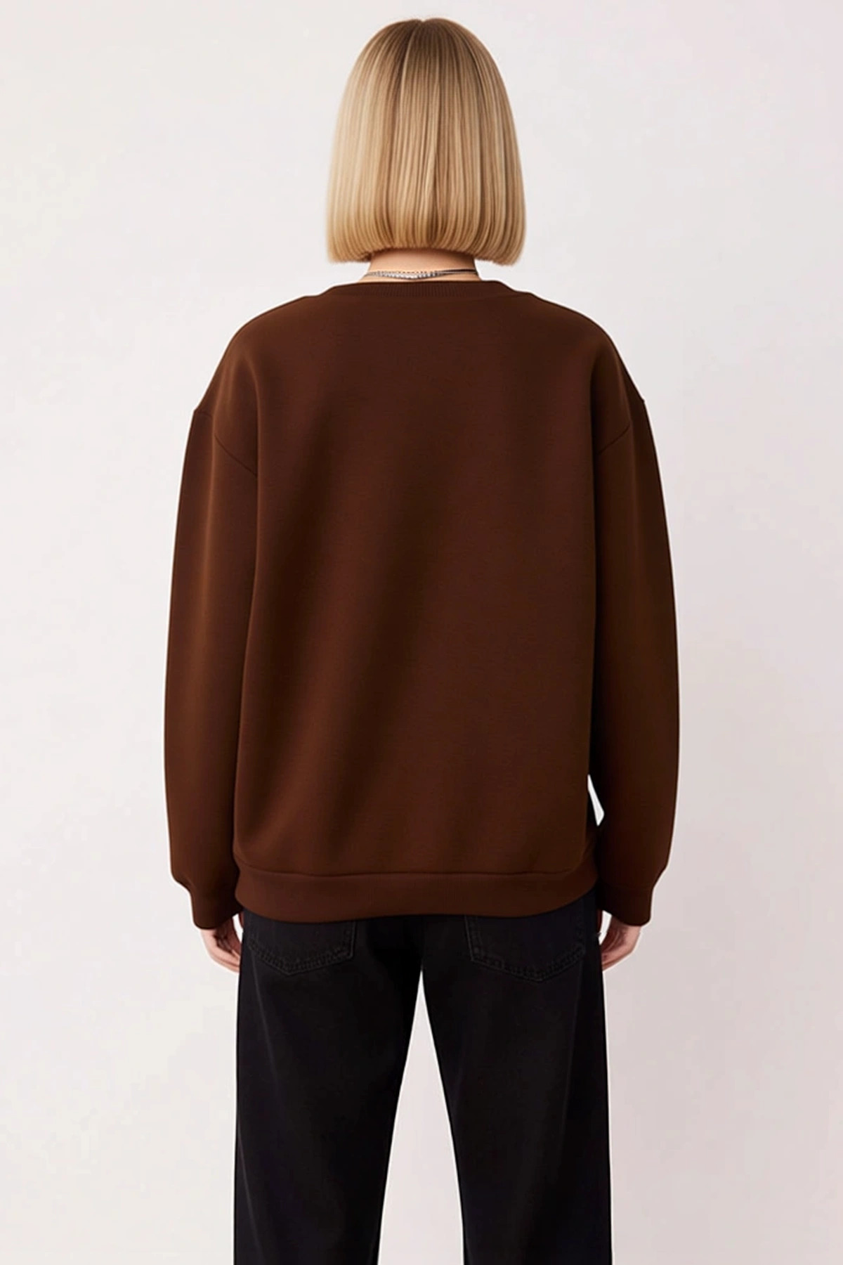 Kadın Bisiklet Yaka Düşük Kol Nakışlı Normal Kesim Örme Sweatshirt Fonksiyonel Dayanıklı Şık