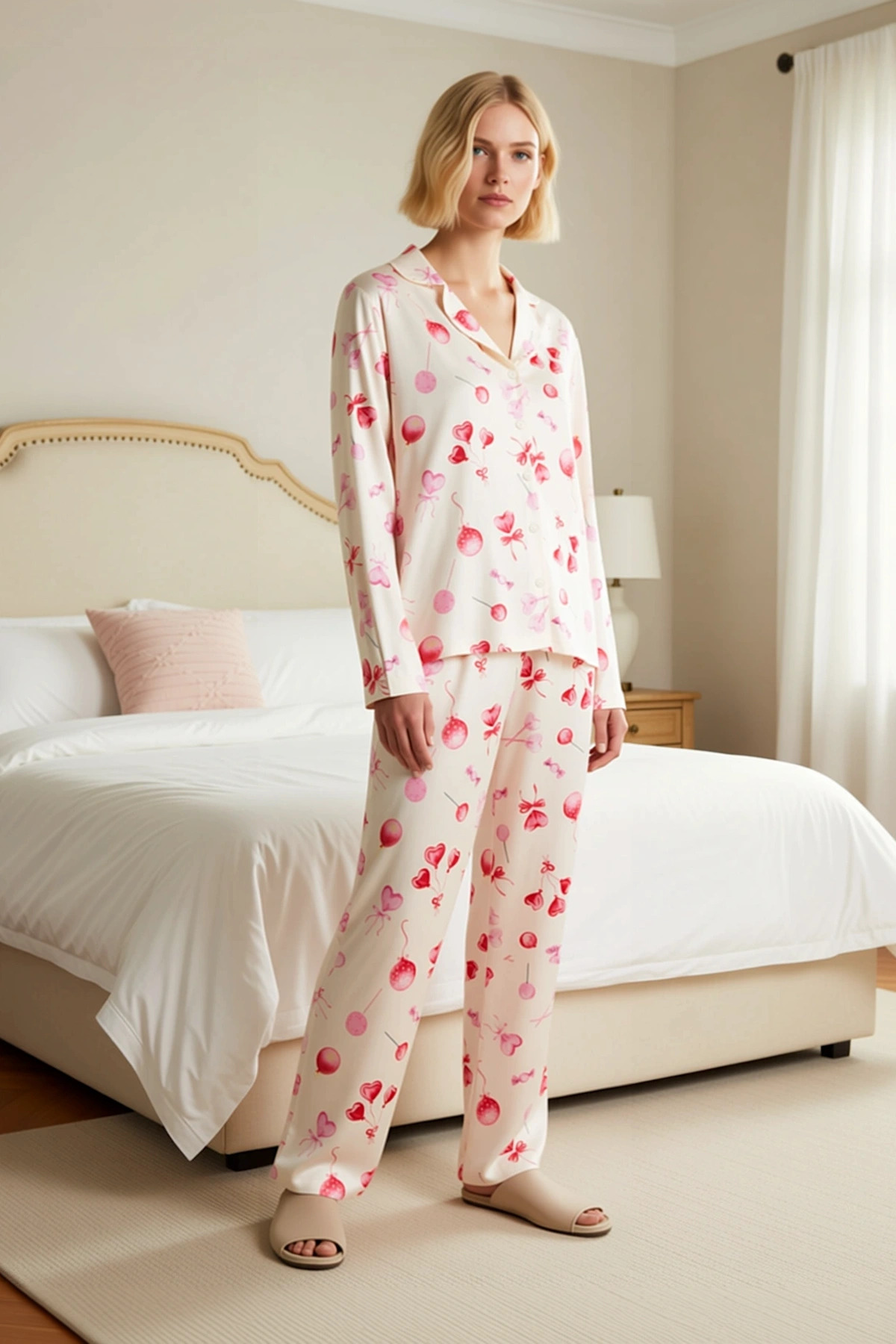 Kadın Gömlek Yaka Standart Kol Regular Kalıp Pijama Takımı Fonksiyonel Modern