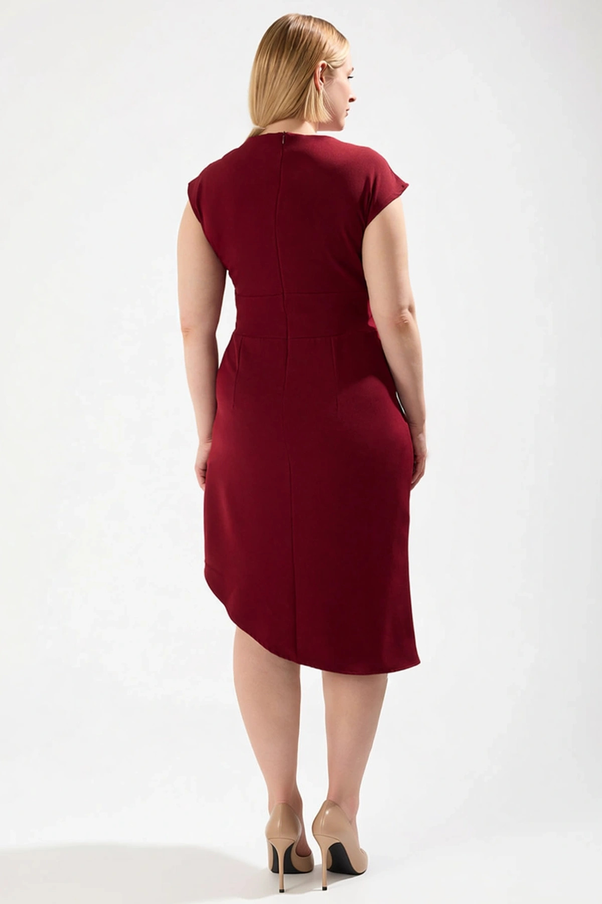 Kadın Büyük Beden V Yaka Düşük Kol Bodycon Kalıp Dokuma Elbise Fonksiyonel Dayanıklı Rahat