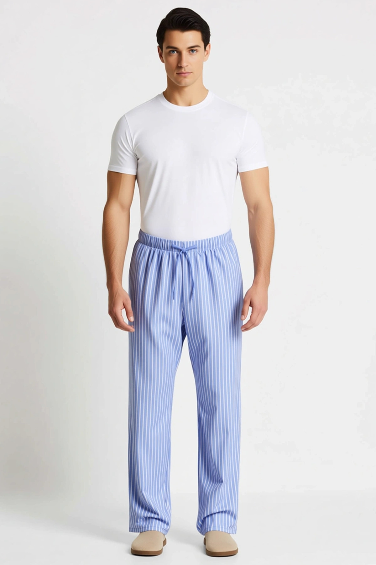 Erkek Bisiklet Yaka Standart Kol Regular Fit Çizgili Pijama Takımı Fonksiyonel Dayanıklı Şık