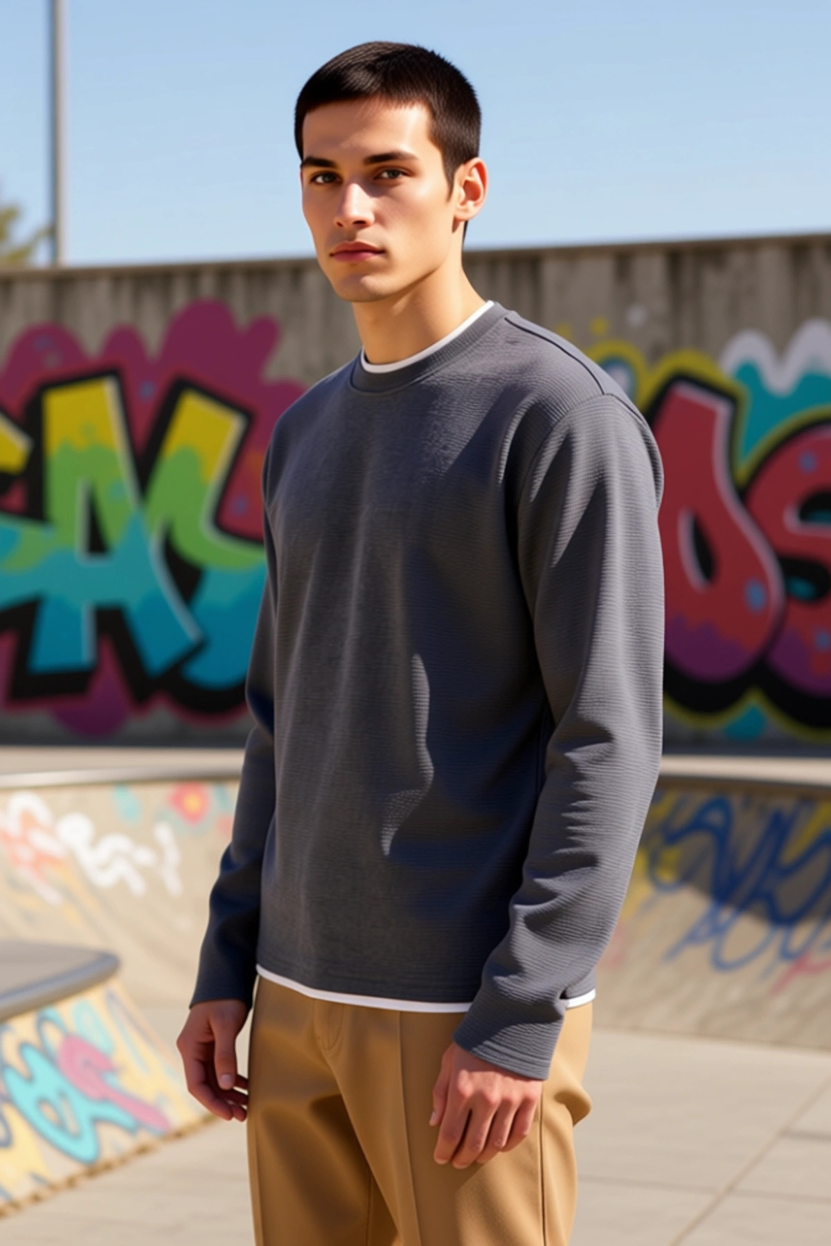 Erkek Bisiklet Yaka Standart Kol Regular Kalıp Dokulu Sweatshirt Fonksiyonel Dayanıklı Şık