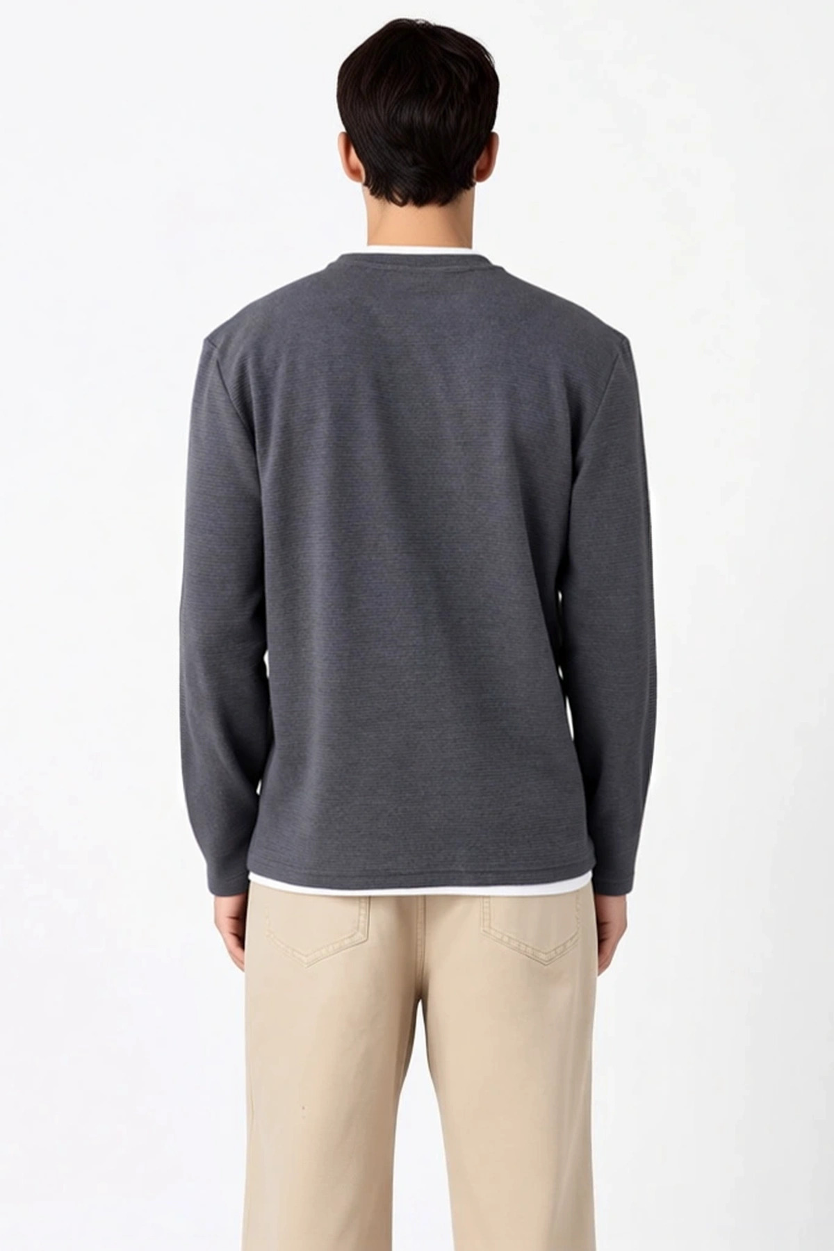 Erkek Bisiklet Yaka Standart Kol Regular Kalıp Dokulu Sweatshirt Fonksiyonel Dayanıklı Şık