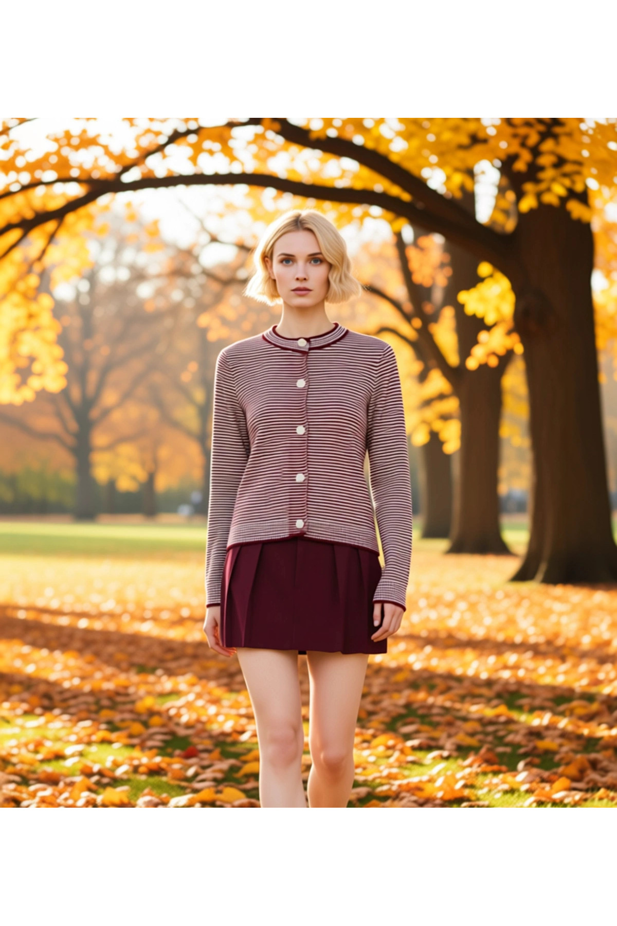 Alternative view of Kadin Kirmizi Cizgili Bisiklet Yaka Crop Triko Hırka Fonksiyonel Dayanıklı Kaliteli Modern