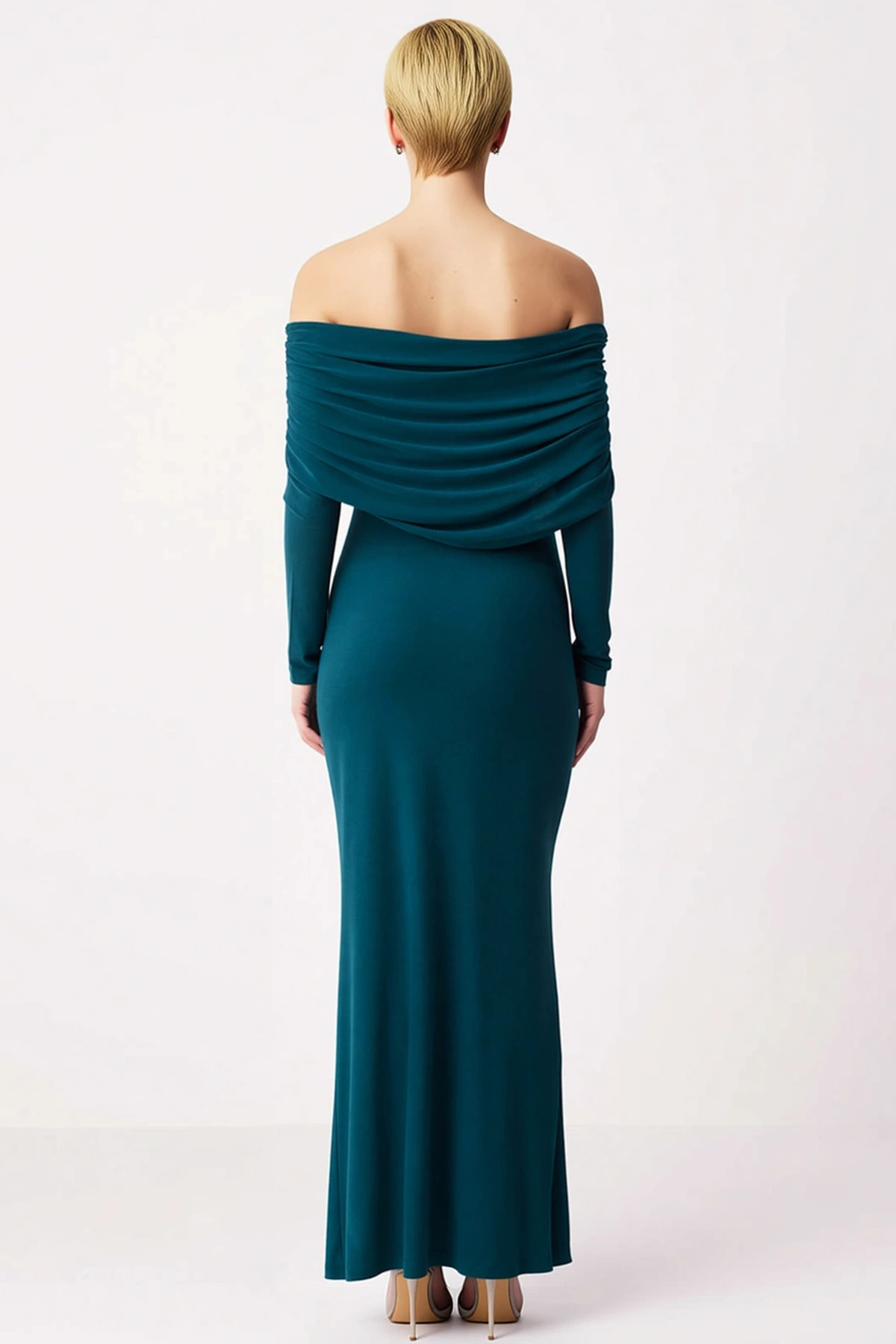 Kadın Carmen Yaka Uzun Kol Bodycon Kalıp Maxi Örme Elbise Fonksiyonel Dayanıklı Kaliteli Şık