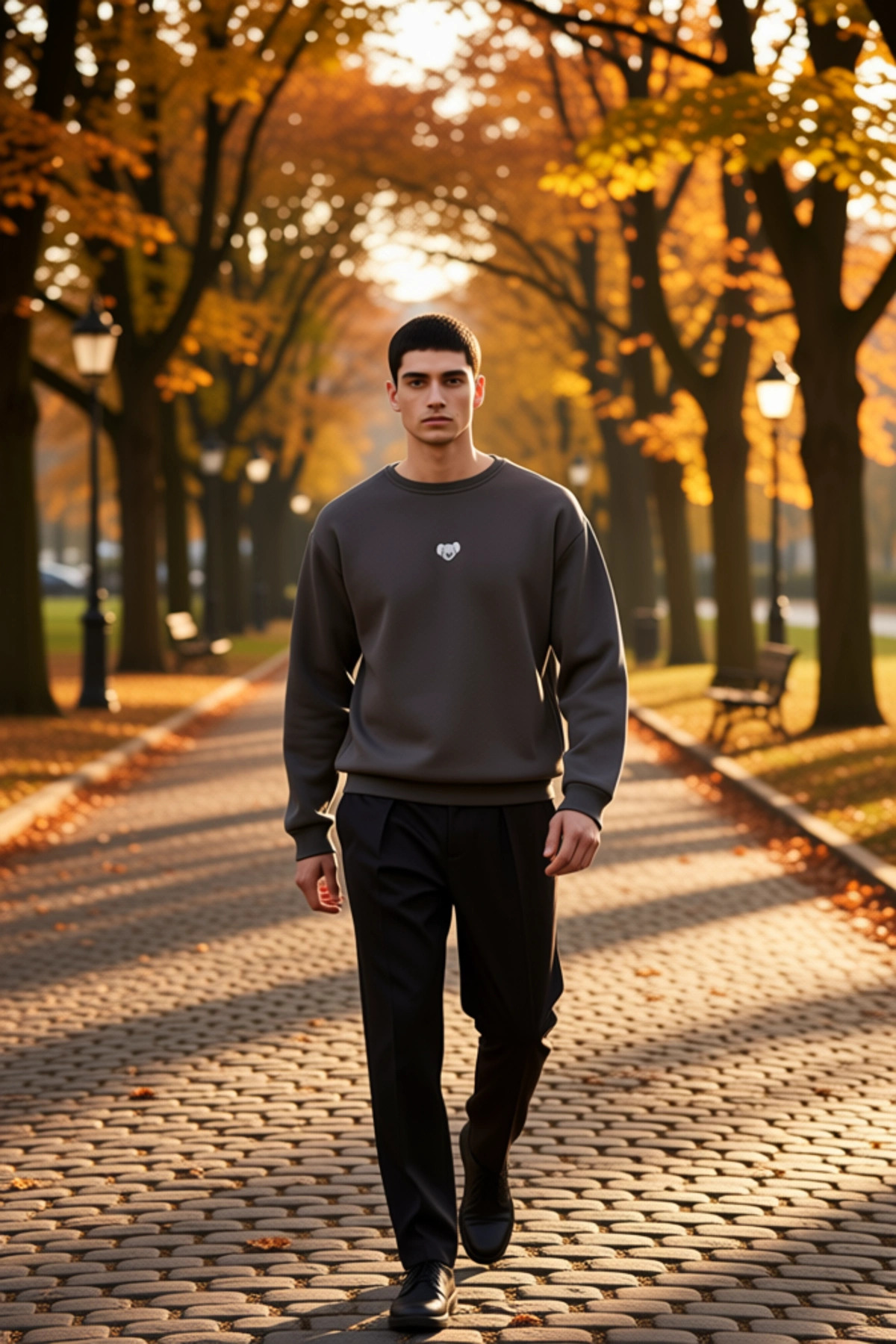 Erkek Bisiklet Yaka Düşük Kol Nakışlı Oversize Sweatshirt %65 Pamuk %35 Polyester Kaliteli