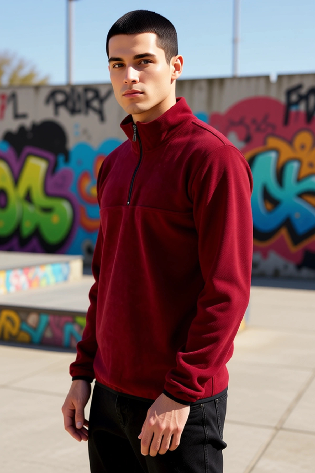 Erkek Dik Yaka Fermuarlı Standart Kol Polar Sweatshirt Fonksiyonel Dayanıklı Kaliteli Spor