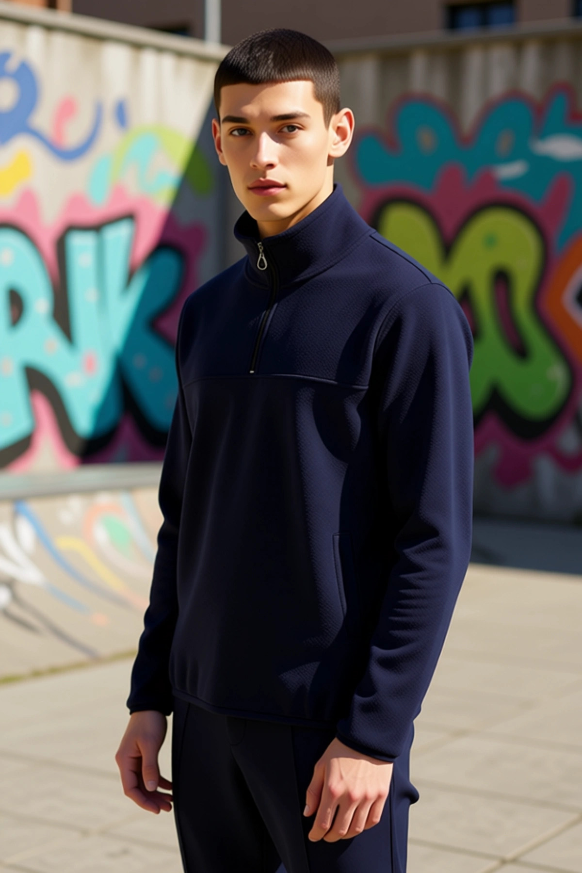 Erkek Dik Yaka Fermuarlı Standart Kol Polar Sweatshirt Fonksiyonel Dayanıklı Kaliteli Spor