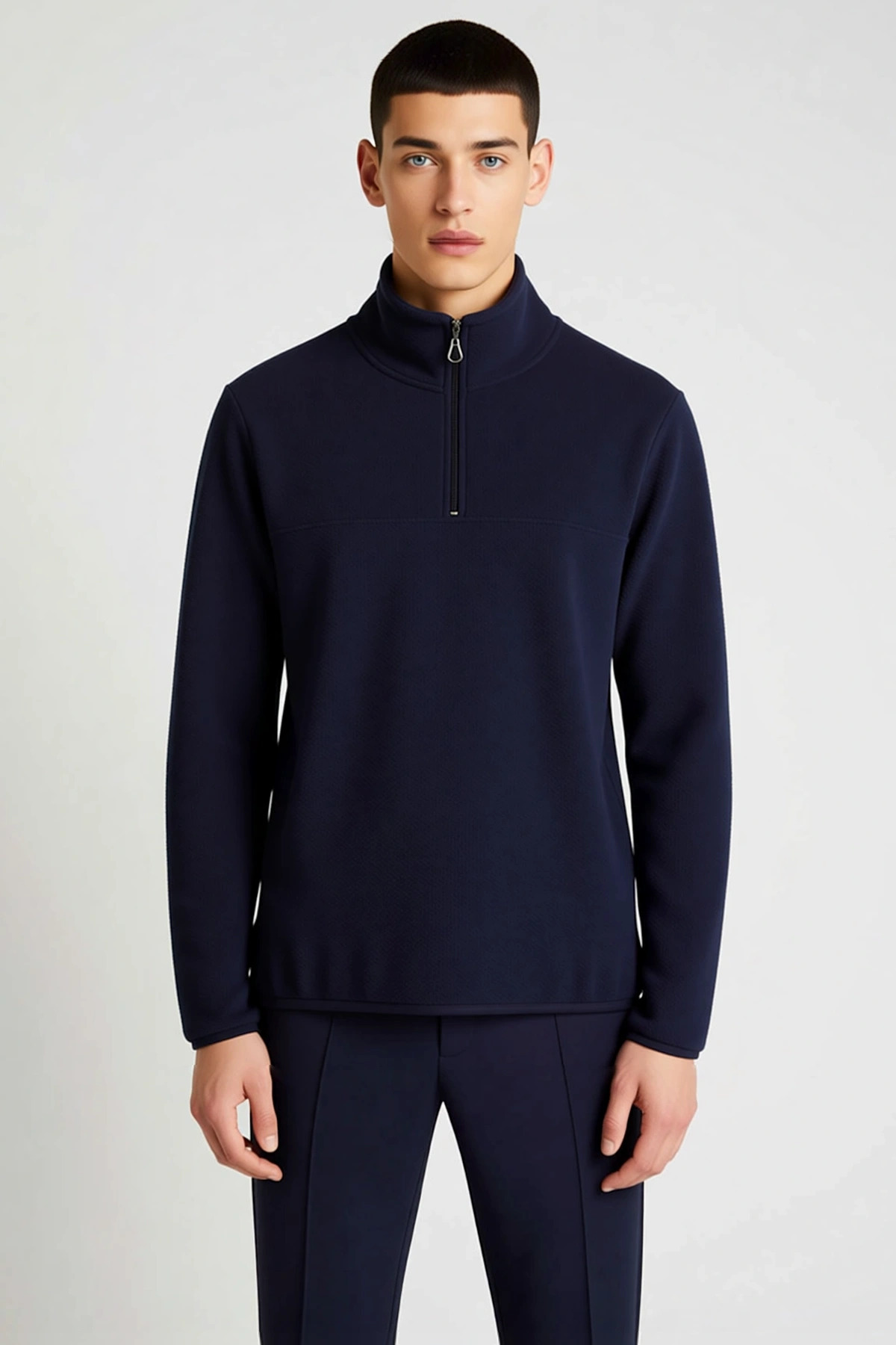 Erkek Dik Yaka Fermuarlı Standart Kol Polar Sweatshirt Fonksiyonel Dayanıklı Kaliteli Spor