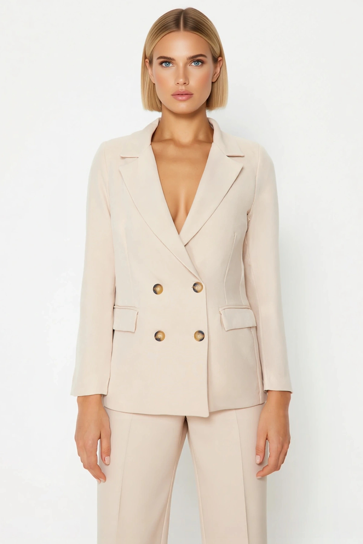 Kadın Regular Ceket Yaka Uzun Kol Düz Desen Dokuma Blazer Ceket Fonksiyonel Dayanıklı Spor