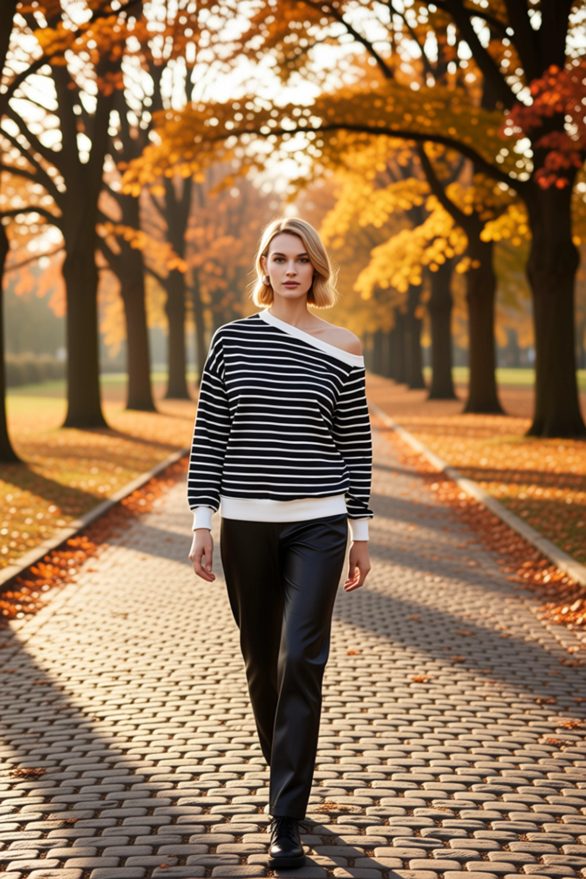 Kadın Asimetrik Yaka Düşük Kol Çizgili İnce Örme Sweatshirt Fonksiyonel Dayanıklı Kaliteli