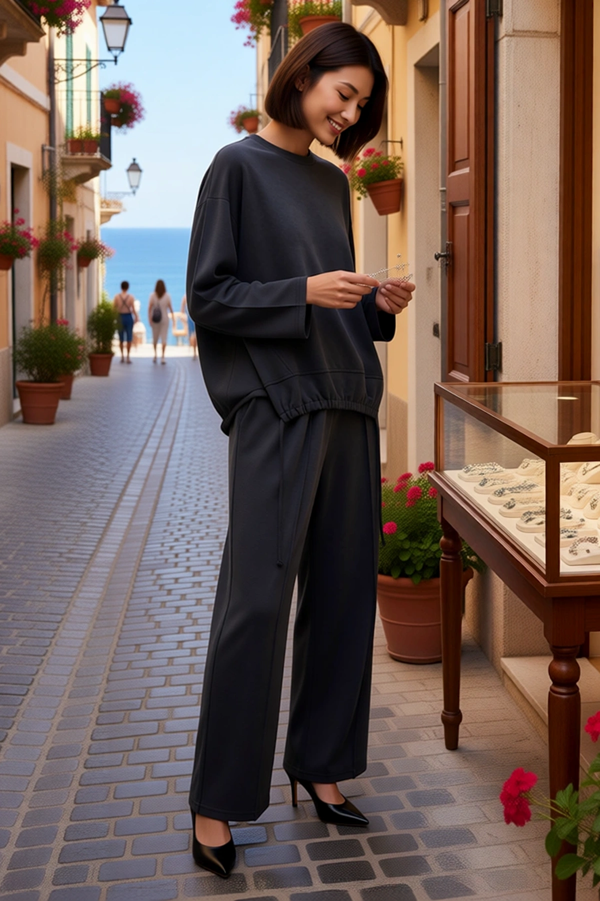 Kadın Oversize Silky İnterlok Örme Takım Uzun Kollu Rahat Kesim Modal Polyester Düz Desen Konforlu