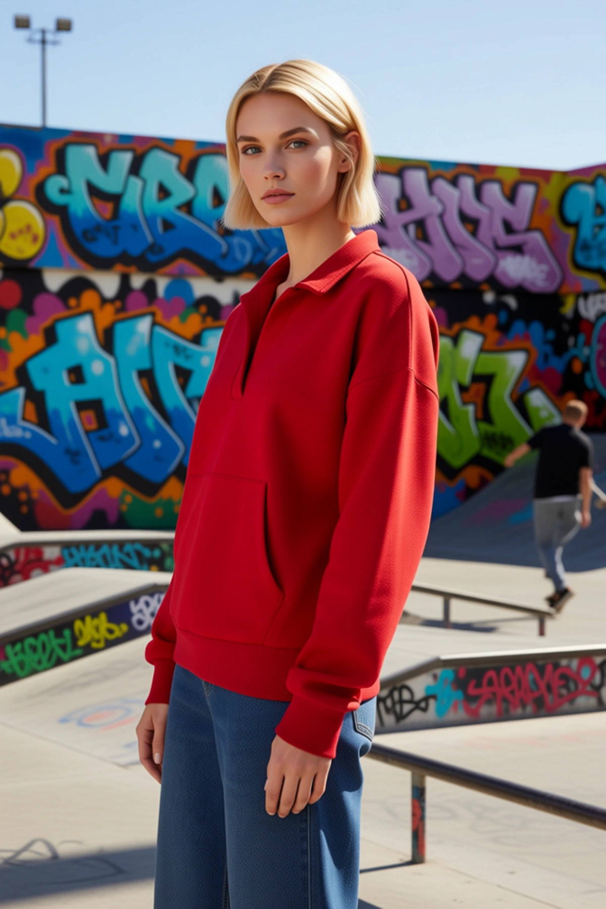 Kadın Polo Yaka Düşük Kol Geniş Kesim Örme Sweatshirt Fonksiyonel Dayanıklı Kaliteli Rahat