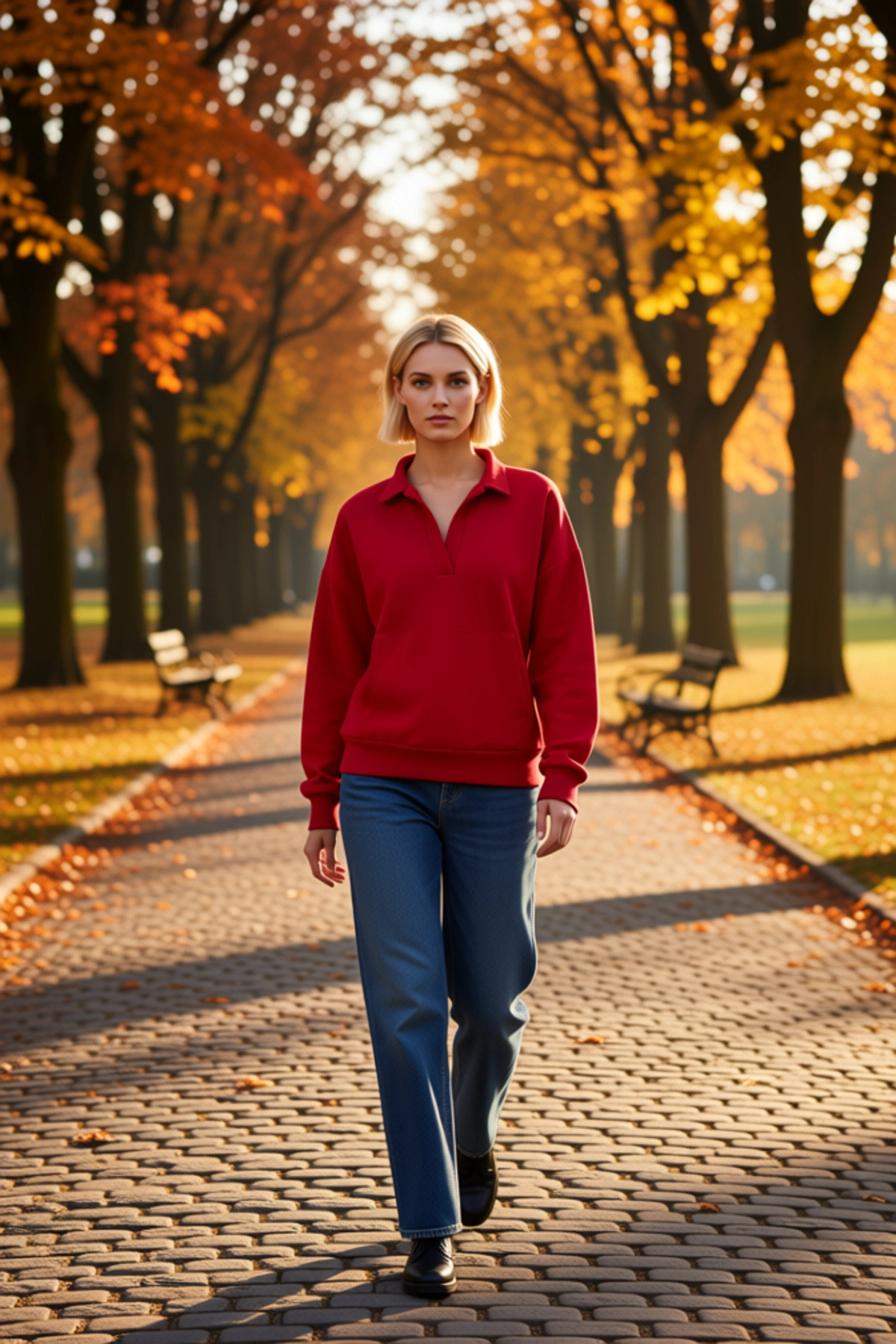 Kadın Polo Yaka Düşük Kol Geniş Kesim Örme Sweatshirt Fonksiyonel Dayanıklı Kaliteli Rahat