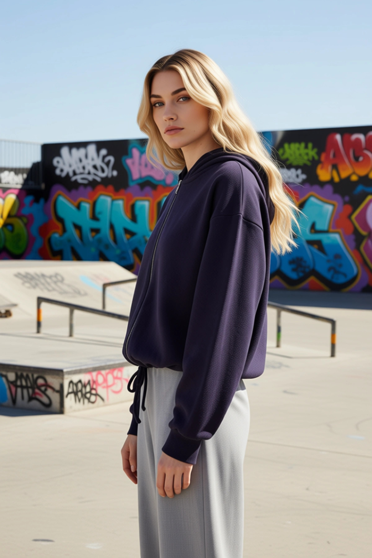 Kadın Kapüşonlu Düşük Kol Fermuarlı Selanik Örme Sweatshirt Fonksiyonel Dayanıklı Kaliteli