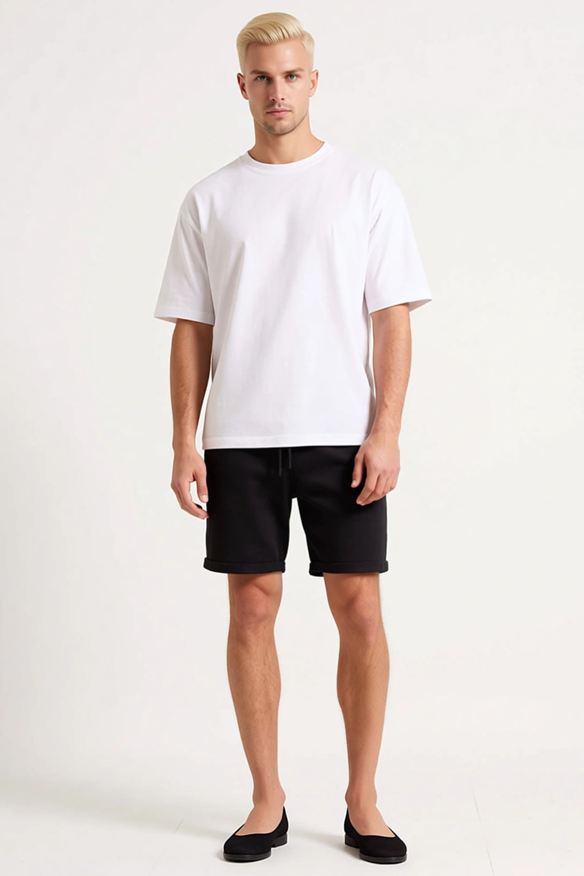Erkek Şort Bermuda Beli Lastikli Dokuma Görünümlü Düz Desen Regular Boy Modern