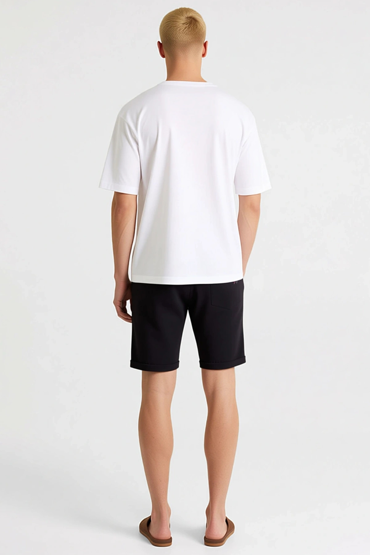 Erkek Şort Bermuda Beli Lastikli Dokuma Görünümlü Düz Desen Regular Boy Modern