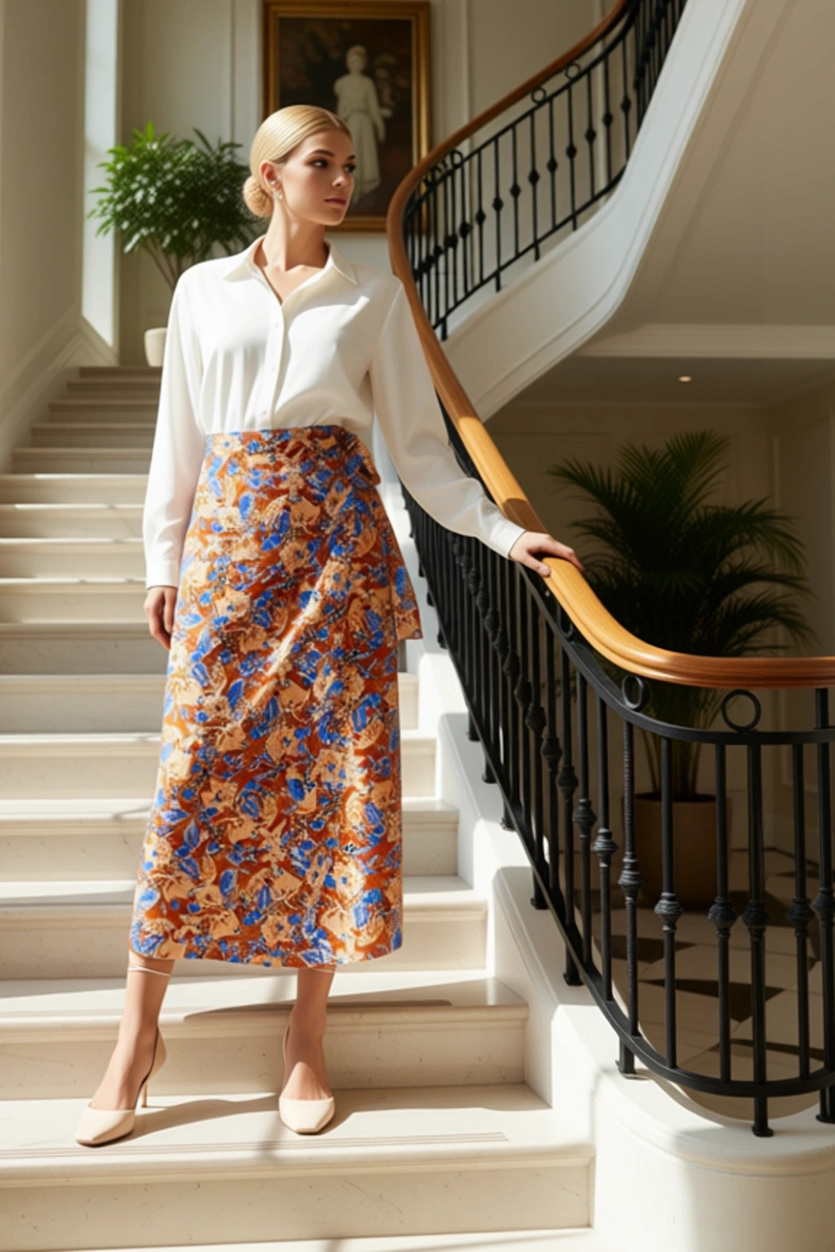 Kadın Midi Sarong Kalıp Çiçek Desenli Dokuma Etek %100 Viskoz Fonksiyonel Dayanıklı Modern