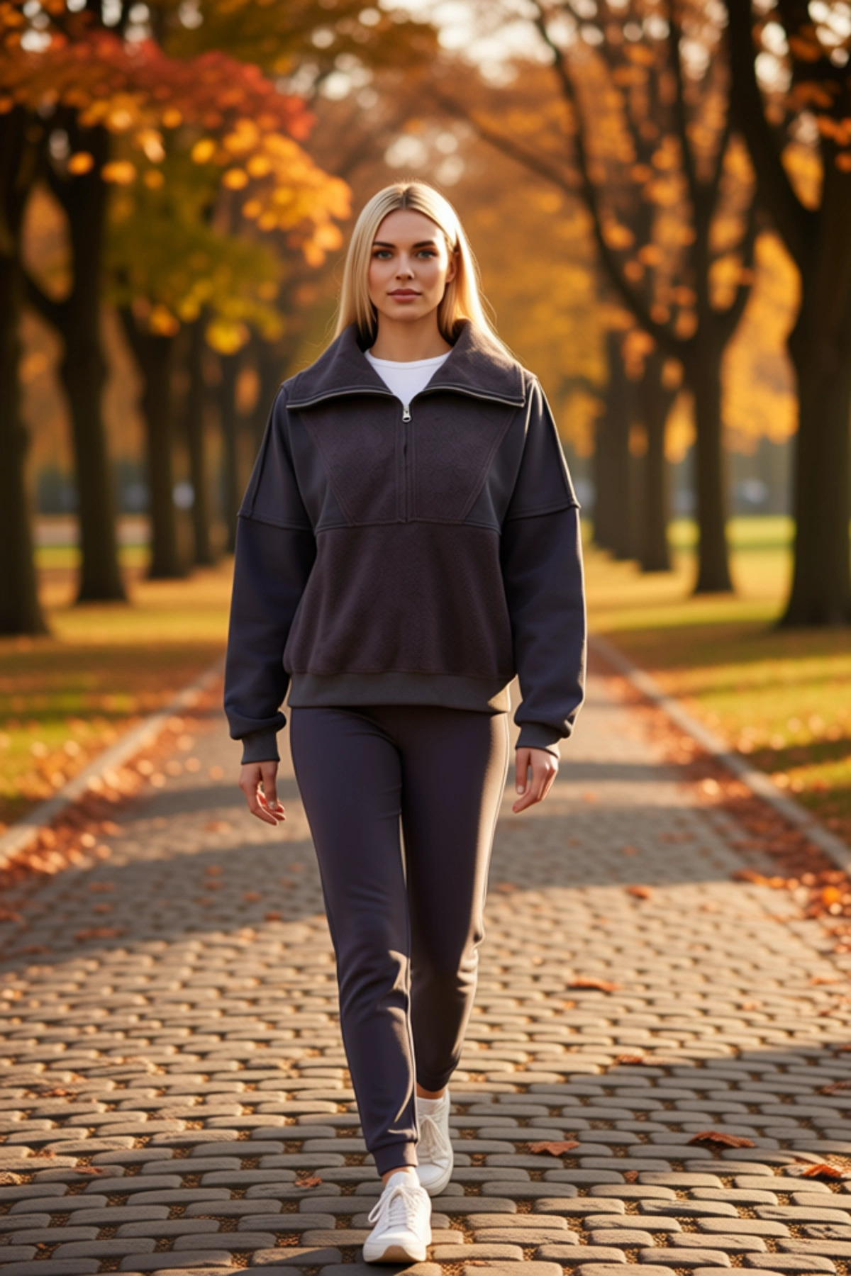 Kadın Dik Yaka Düşük Kol Fermuarlı Polar Sweatshirt Fonksiyonel Dayanıklı Kaliteli Estetik