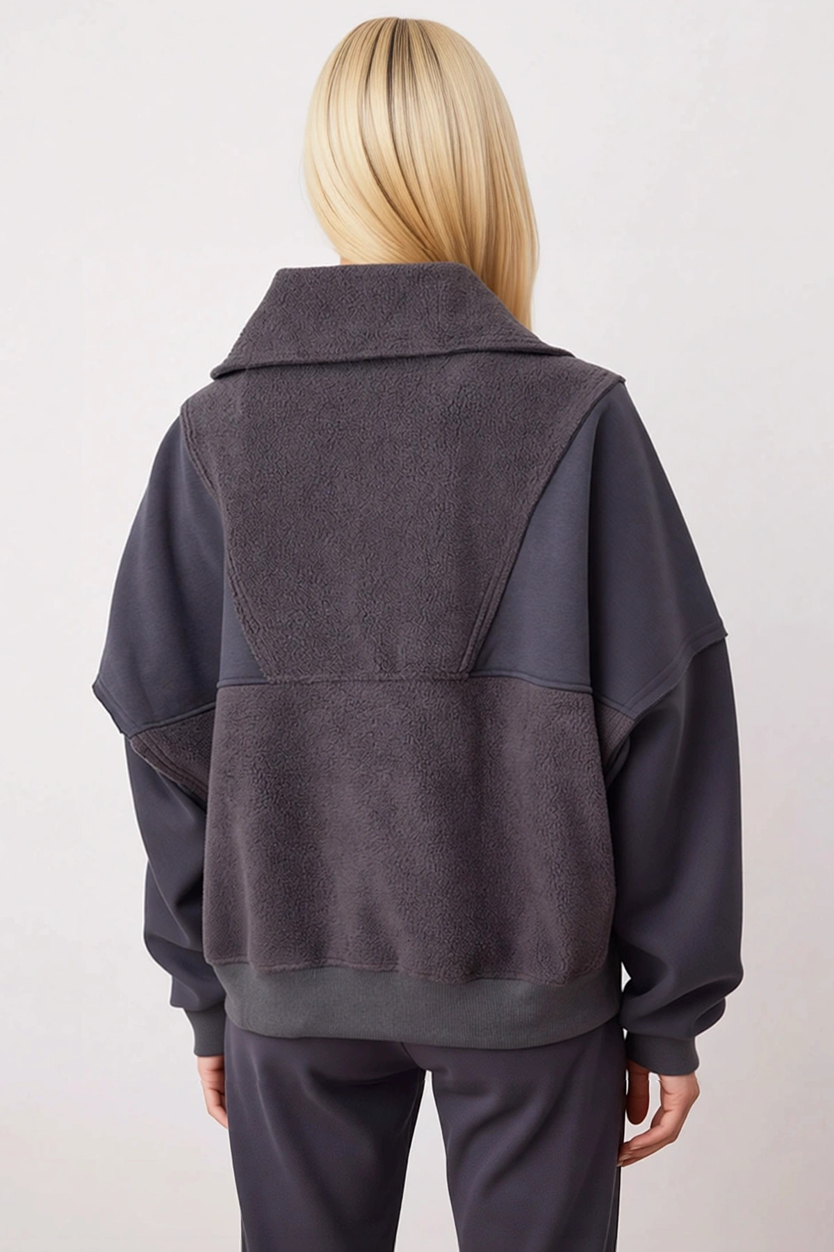 Kadın Dik Yaka Düşük Kol Fermuarlı Polar Sweatshirt Fonksiyonel Dayanıklı Kaliteli Estetik