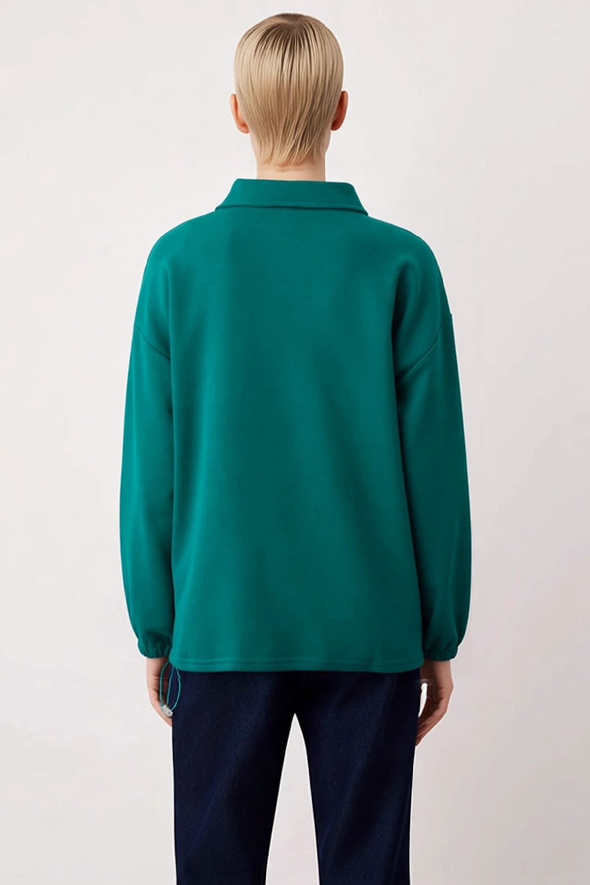 Kadın Polo Yaka Düşük Kol Nakışlı Fermuarlı Sweatshirt Fonksiyonel Dayanıklı Kaliteli Spor