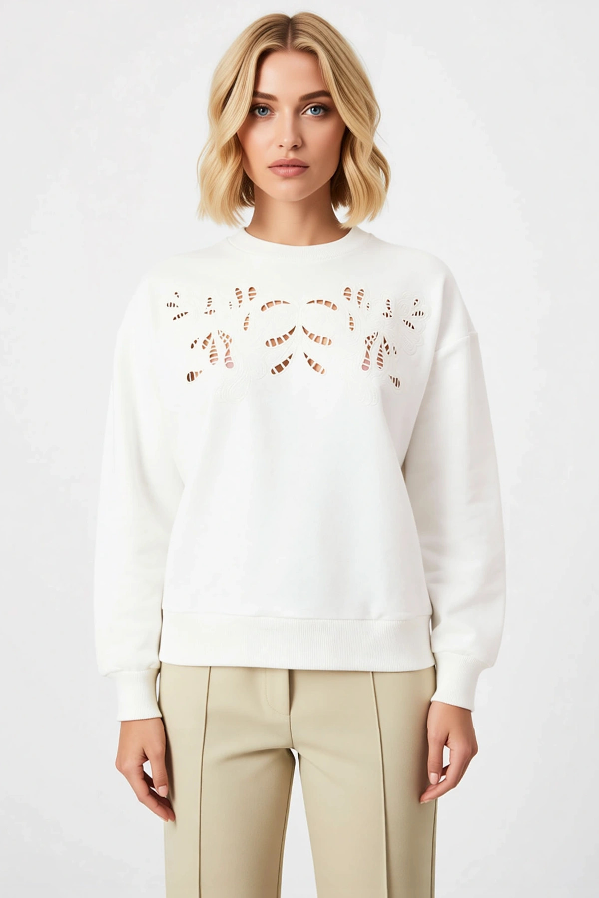 Kadın Bisiklet Yaka Standart Kol Regular Kalıp Örme Sweatshirt Fonksiyonel Dayanıklı Rahat