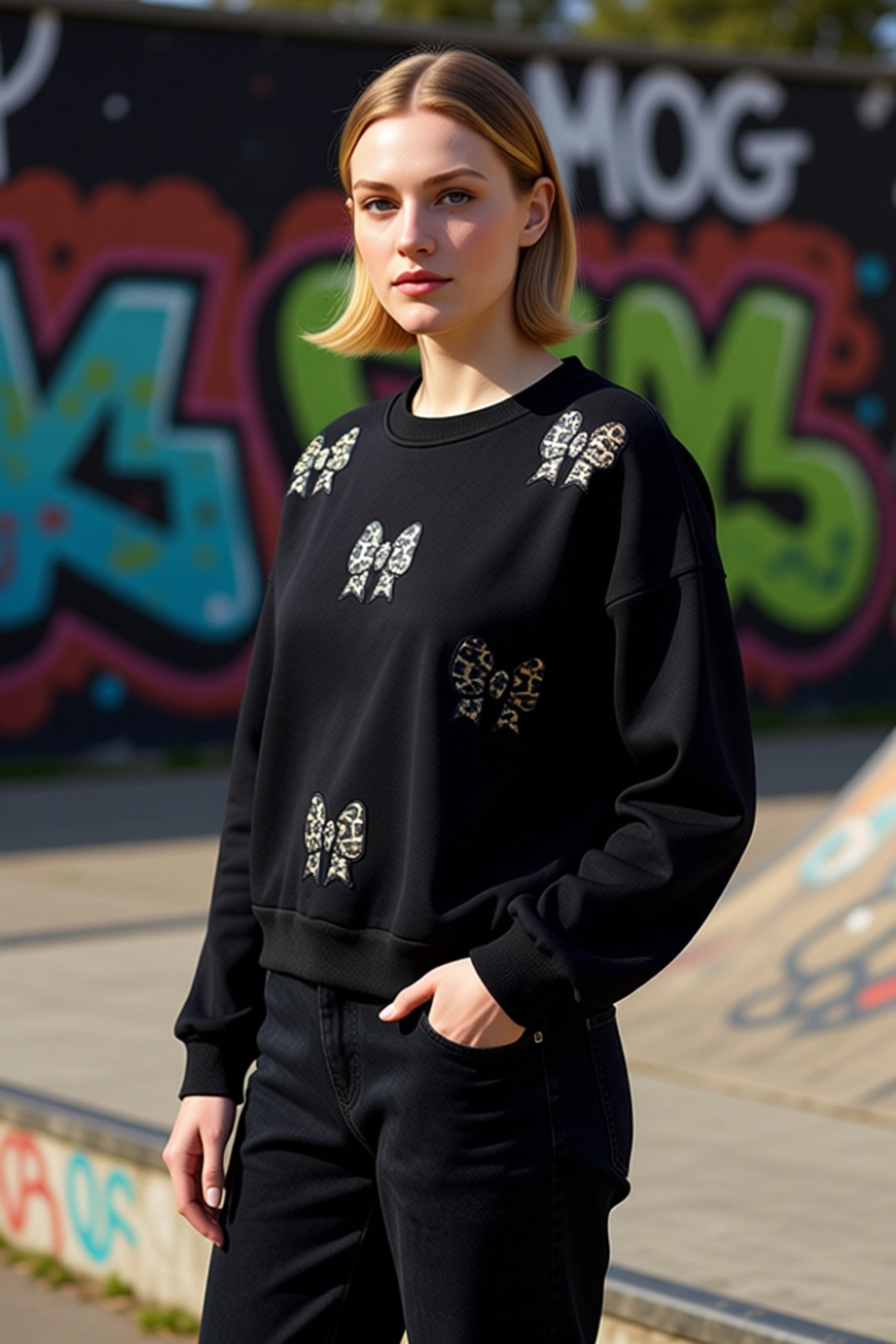 Kadın Bisiklet Yaka Düşük Kol %95 Pamuk %5 Polyester Baskılı Sweatshirt Fonksiyonel Modern