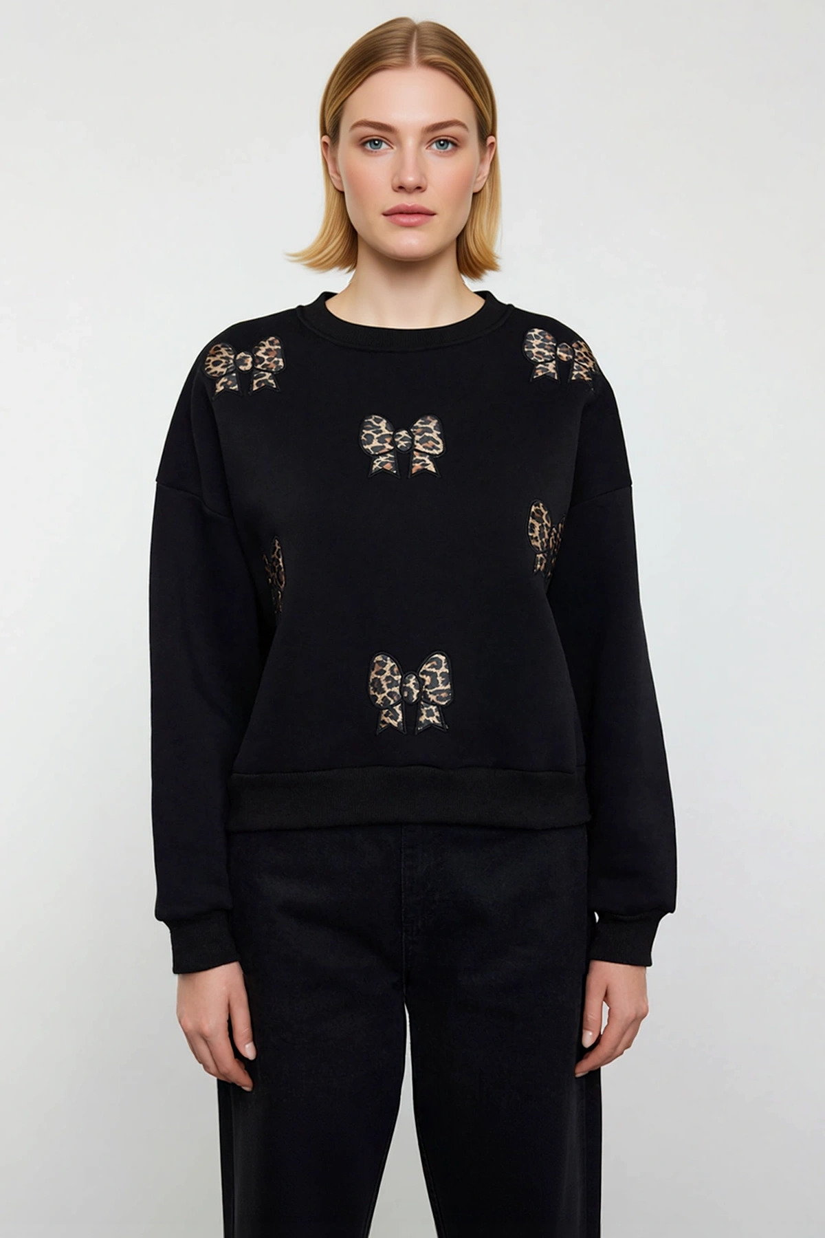 Kadın Bisiklet Yaka Düşük Kol %95 Pamuk %5 Polyester Baskılı Sweatshirt Fonksiyonel Modern