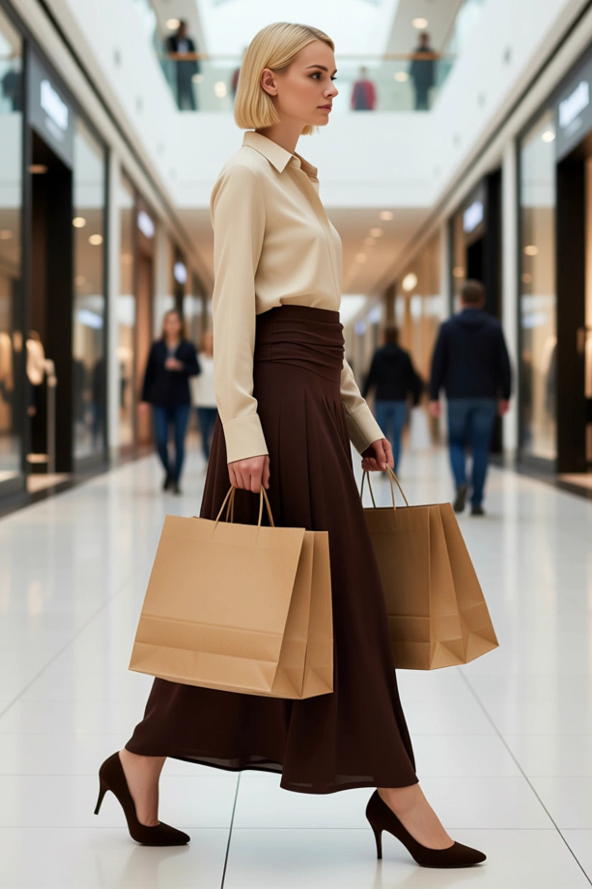 Kadın Maxi Etek Yüksek Bel Pileli Düz Örme %94 Polyester %6 Elastan Fonksiyonel Dayanıklı Şık