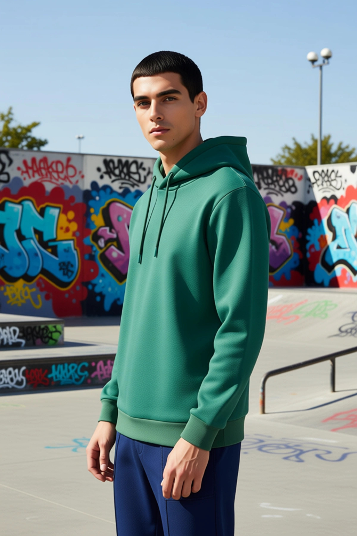 Erkek Kapüşonlu Standart Kol Regular Kalıp 3 İplik Penye Şardonlu Sweatshirt Fonksiyonel Şık