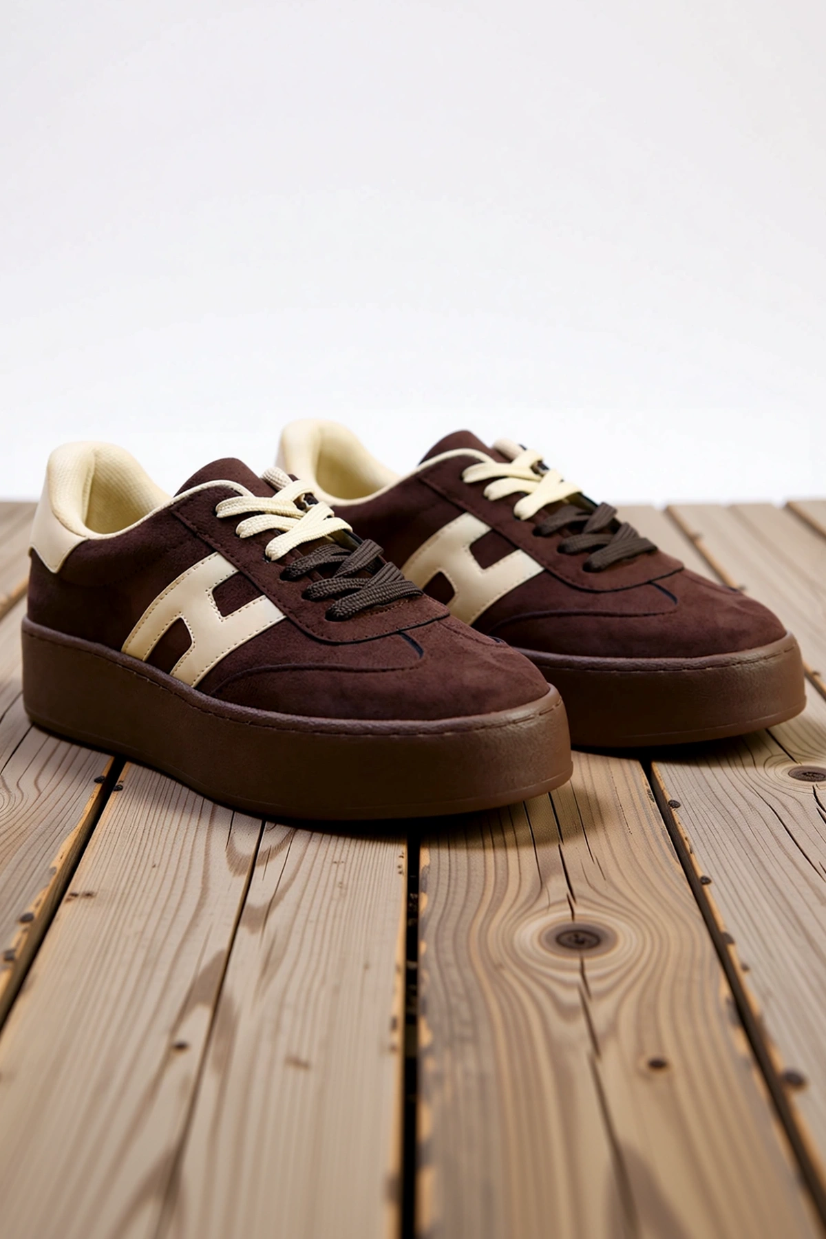 Kadın Platform Tabanlı Retro Sneaker Süet Bağcıklı Konforlu Spor Ayakkabı Günlük Rahat Modern Şık