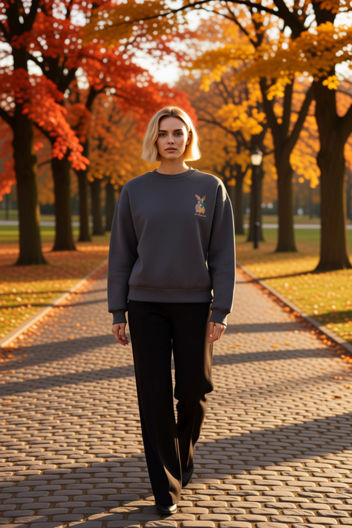 Kadın Bisiklet Yaka Düşük Kol Nakışlı Regular Kalıp Örme Sweatshirt Fonksiyonel Dayanıklı Şık